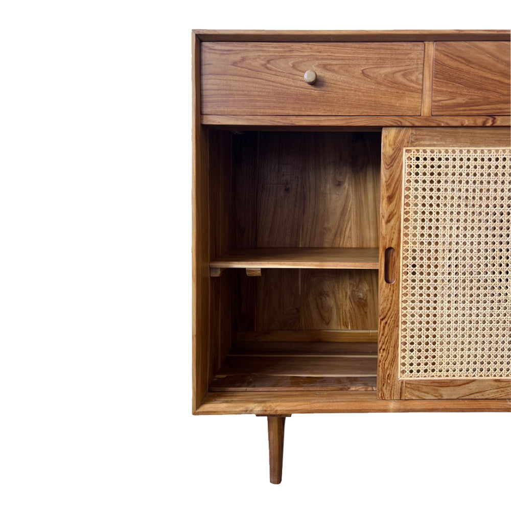 Bruno Rattan Sideboard - Modern Woven Storage Cabinet for Living Room, Dining Room & Entryway - Stylish Home Decor & Organizer for Small Spaces