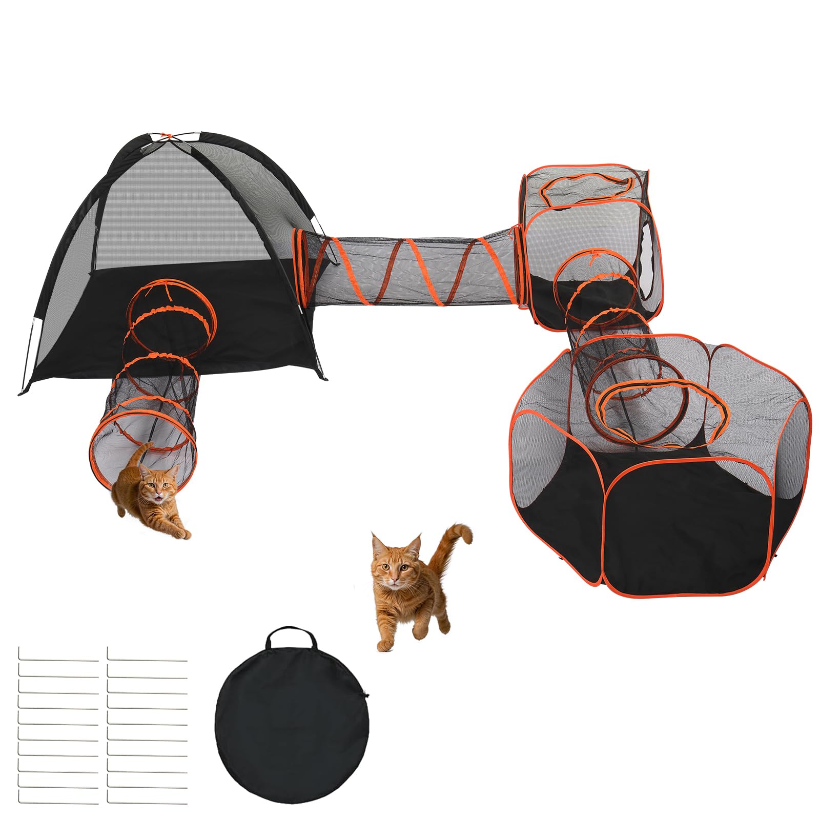 6-in-1 Portable Cat Playpen with Tunnels & Houses - Indoor/Outdoor Enclosure for Cats, Rabbits & Small Pets (Orange) | Perfect for Playtime, Training & Safe Outdoor Adventures