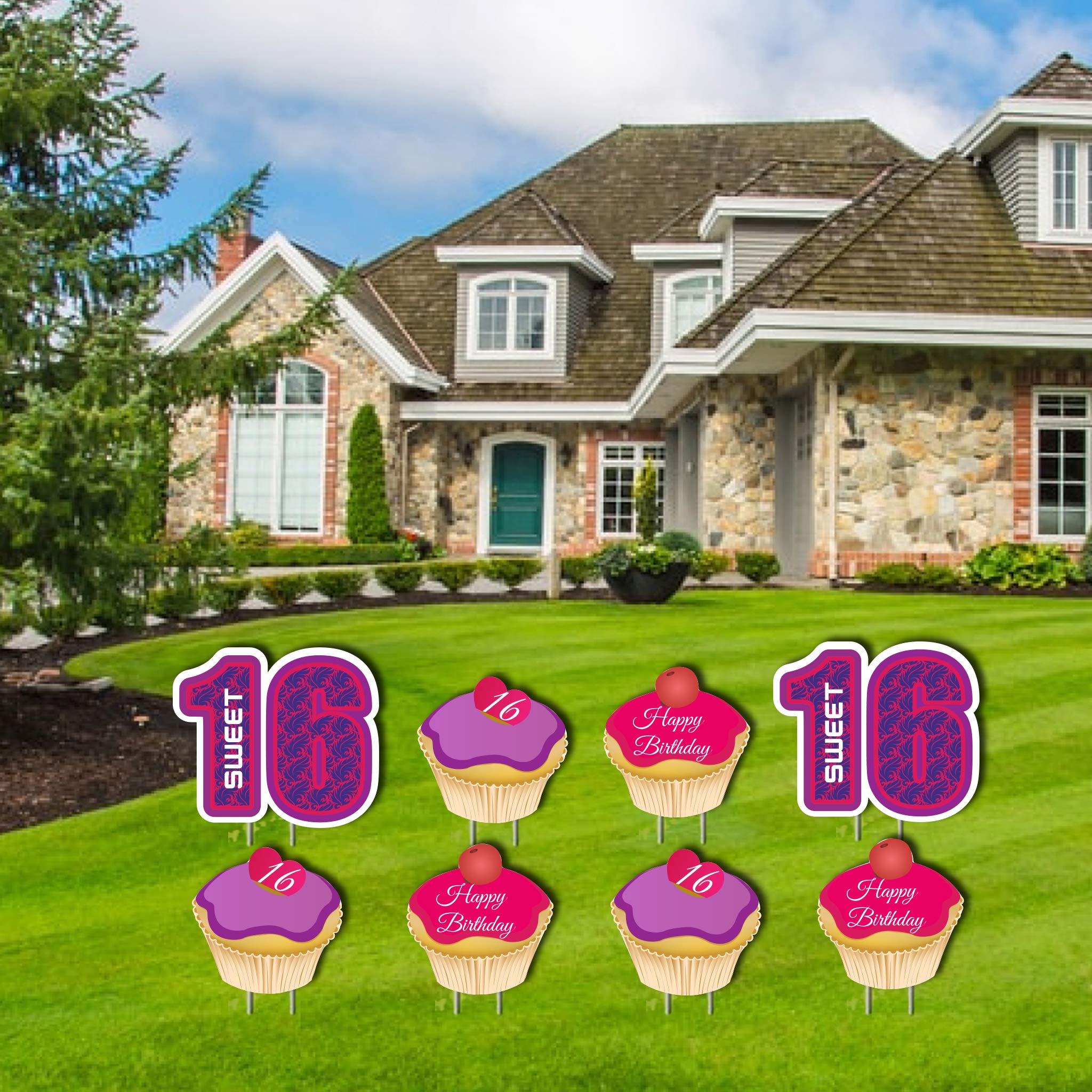 VictoryStore Outdoor Yard Signs - Birthday Lawn Decorations, Sweet 16 Cupcake Yard Decor with Stakes | Perfect for Parties, Graduations & Special Events