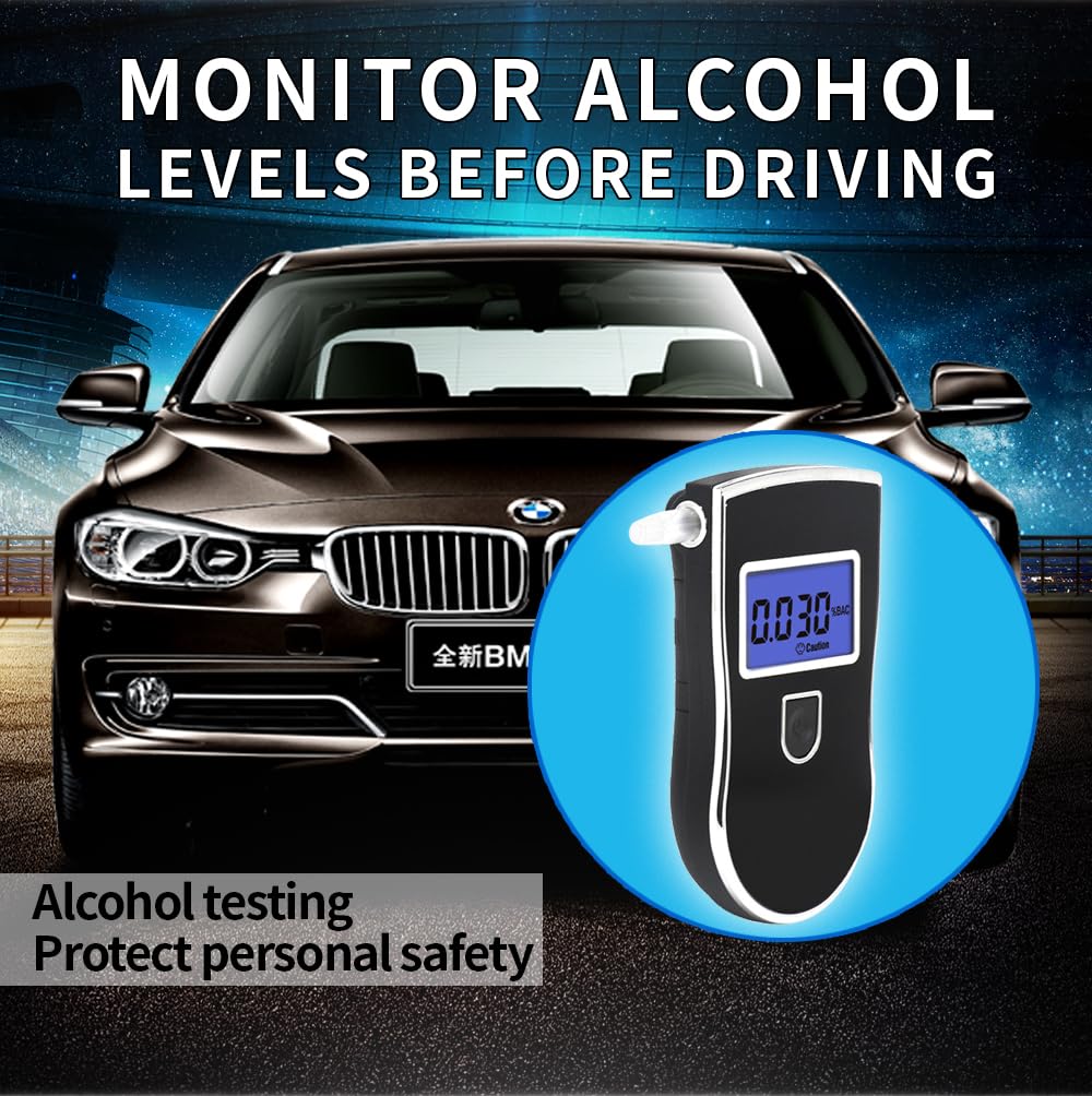 High-Accuracy Portable Breathalyzer - Professional & Personal Alcohol Tester with 20 Mouthpieces | Detect BAC Levels for Home, Workplace & Road Safety