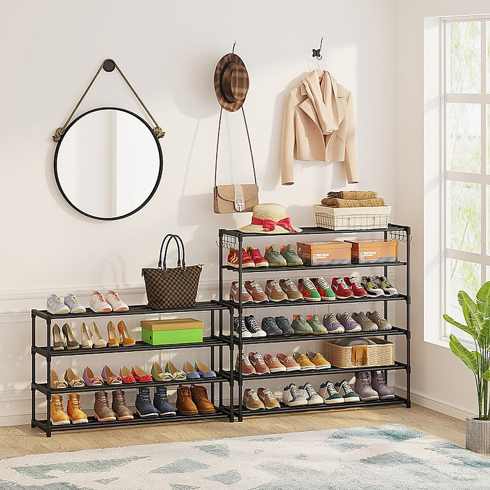 10-Tier Black Metal Shoe Rack Organizer - Large Capacity Storage for 50 Pairs of Shoes - Perfect for Closet, Entryway, and Bedroom Organization