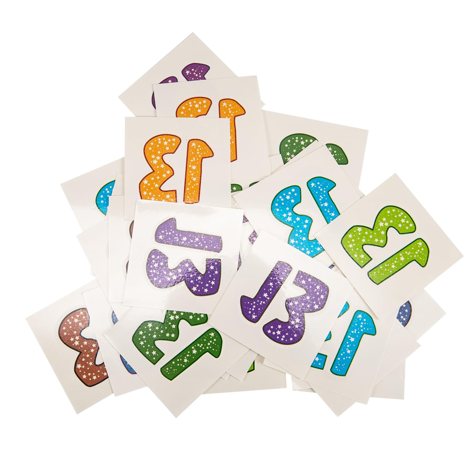 Lucky Number 13 Temporary Tattoos Stickers - Removable Fake Hand Tattoos with Glitter Stars for Concerts, Parties & Festivals - 36pcs Multicolor Mixed Pattern Tattoo Stickers for Fans & Gifts