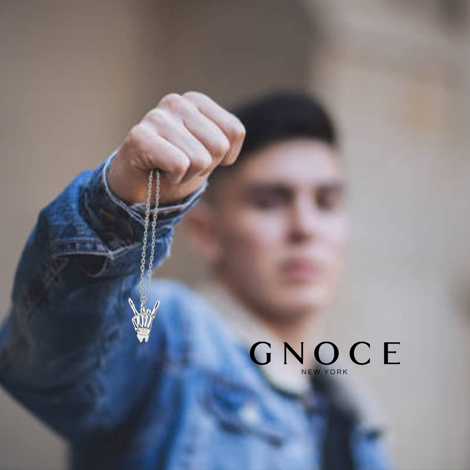 GNOCE I Love Rock Pendant Necklace - Sterling Silver Rock & Roll Jewelry with Adjustable Chain - Perfect Gift for Women & Men Rock Music Fans - Ideal for Concerts, Christmas, Birthdays & Everyday Wear
