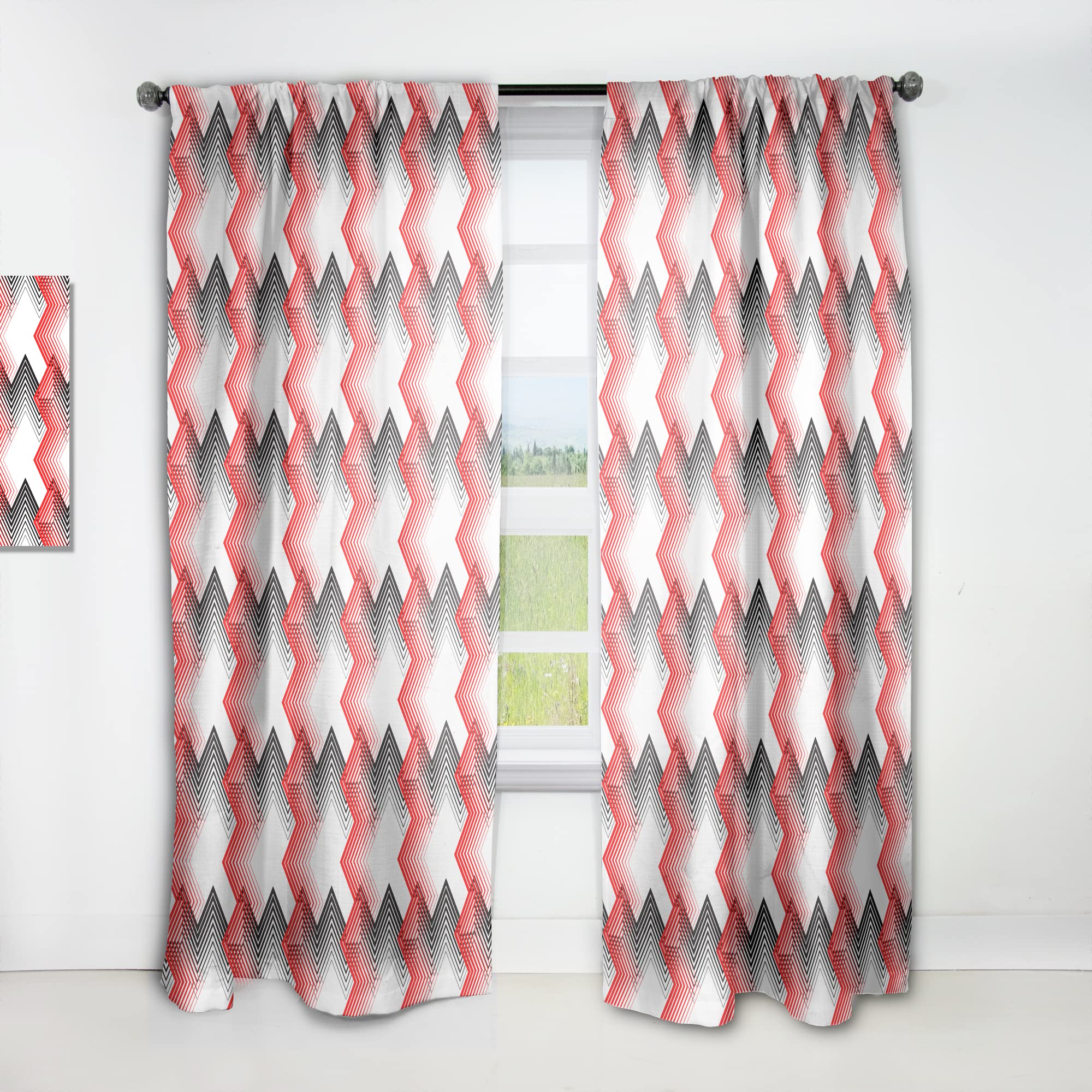 Retro Geometric Abstract Minimalist Curtains - Thermal Insulated Single Panel (52x84 inches) - Modern Window Drapes for Bedroom & Living Room - Perfect for Home Decor & Light Blocking