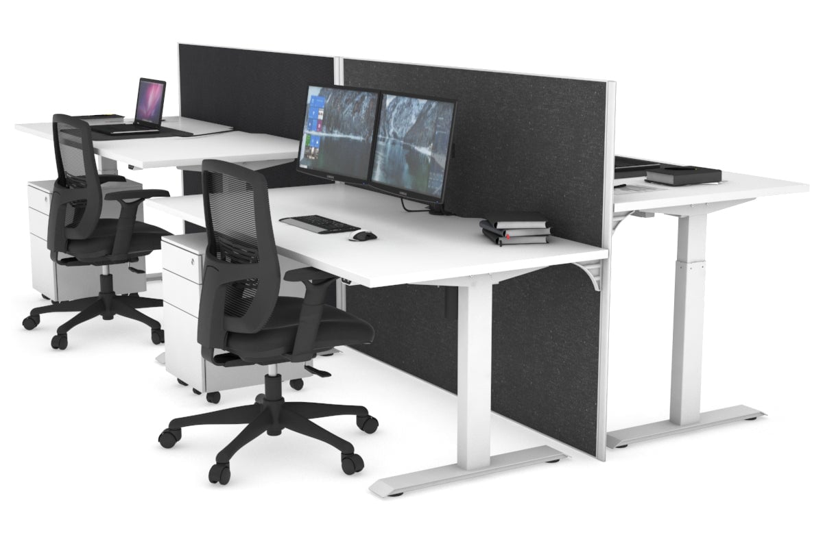 Just Right Height Adjustable 4-Person Workbench | 1400L x 800W Office Desk with Cable Management | Perfect for Team Collaboration & Computer Workstations