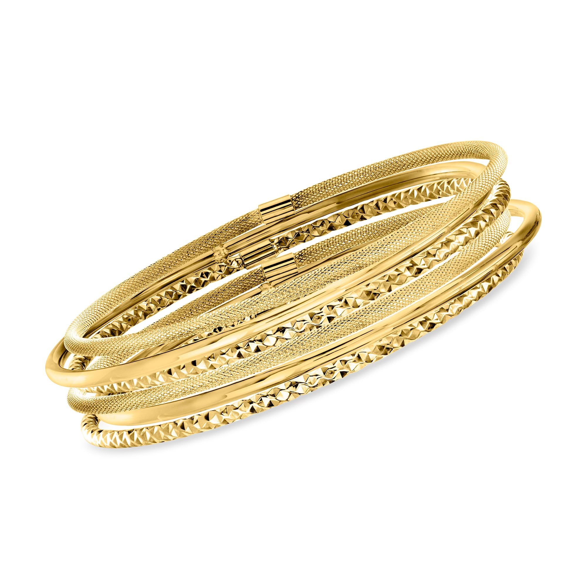 Ross-Simons Italian 14kt Yellow Gold Multi-Finish 6 Bangle Bracelets Set - Elegant Jewelry for Women, Gift for Her, Perfect for Weddings, Parties & Special Occasions