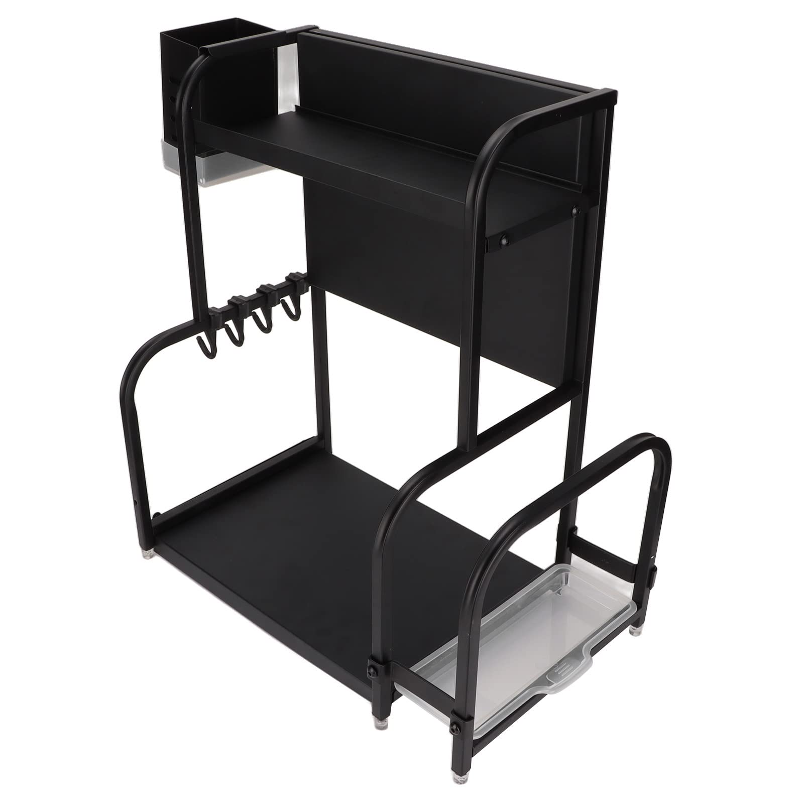 Uxsiya 2-Tier Countertop Spice Rack Organizer - Heavy Duty Kitchen Seasoning Storage with Ventilation Design (Black, 30cm) - Perfect for Counter Space Saving & Cooking Essentials Organization