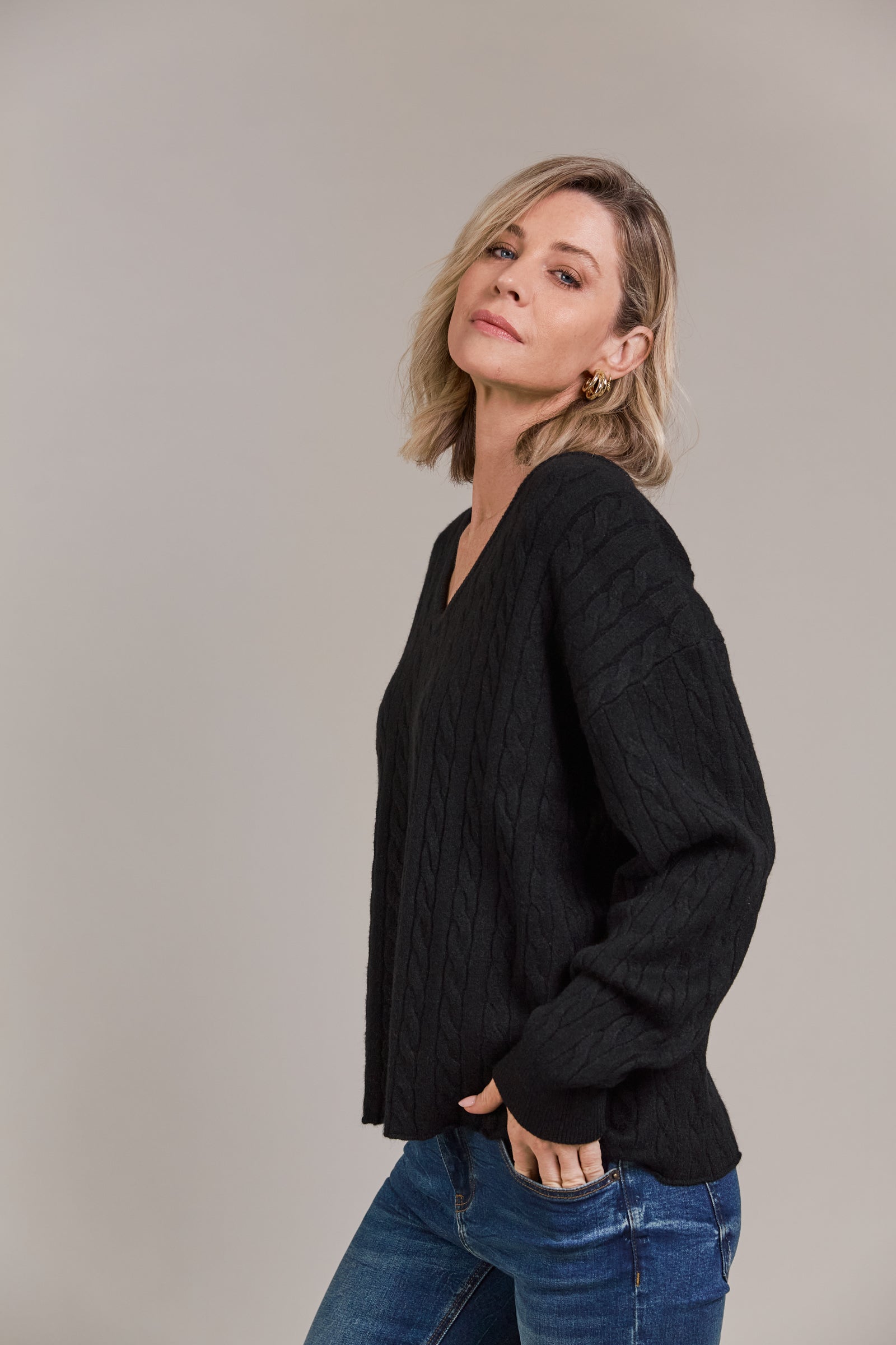 Palmer Cable Knit Sweater - Soft & Cozy Black Pullover for Women | Perfect for Winter, Fall & Casual Outfits