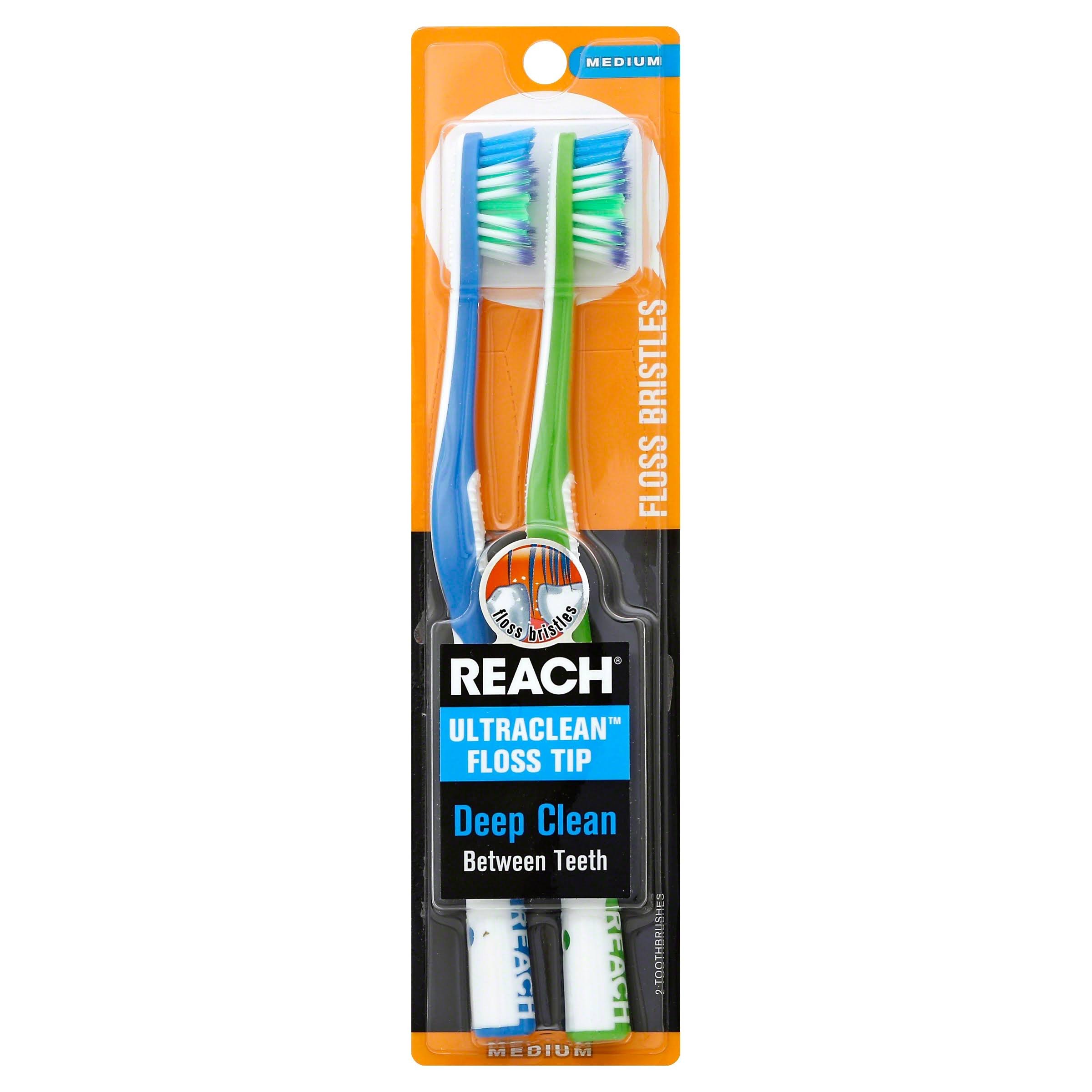 Reach Ultraclean 2 Toothbrushes with Floss Tip - Medium Bristles for Effective Plaque Removal | Perfect for Travel & Daily Oral Care