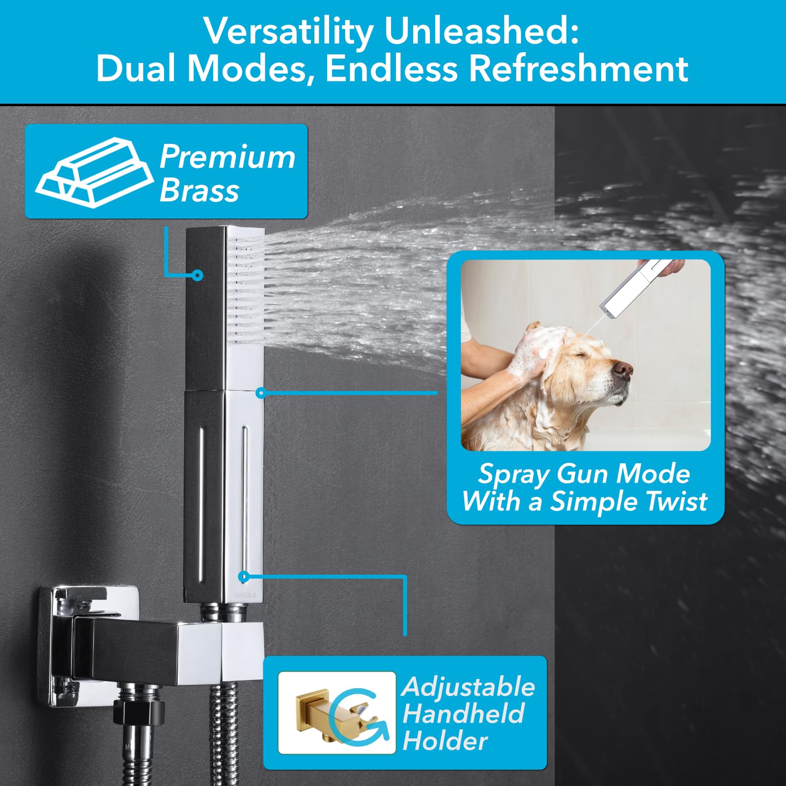 VANFOXLE Chrome Shower Faucet Set with 2-in-1 Handheld & 6 Dual Mode Body Jets - 3 Spray Modes, 10 Inch Wall Mount Shower System for Modern Bathroom Renovation & Spa-Like Experience