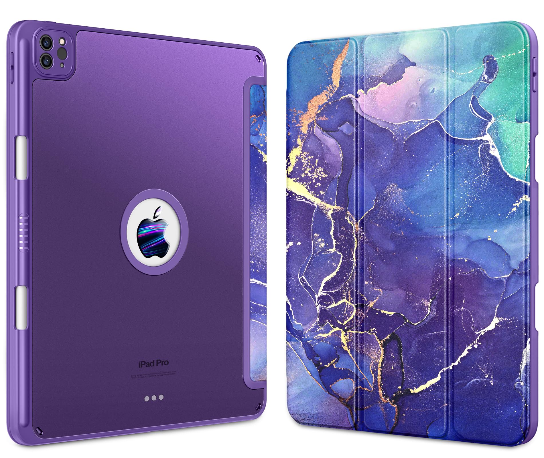 VIKESI iPad Pro 12.9 Case (6th/5th/4th/3rd Gen 2022-2018) - Matte Finish with Apple Pencil Holder & Camera Protection - Slim Protective Cover for iPad Pro 12.9 inch - Royal Marble Design | Perfect for Work, Study & Travel