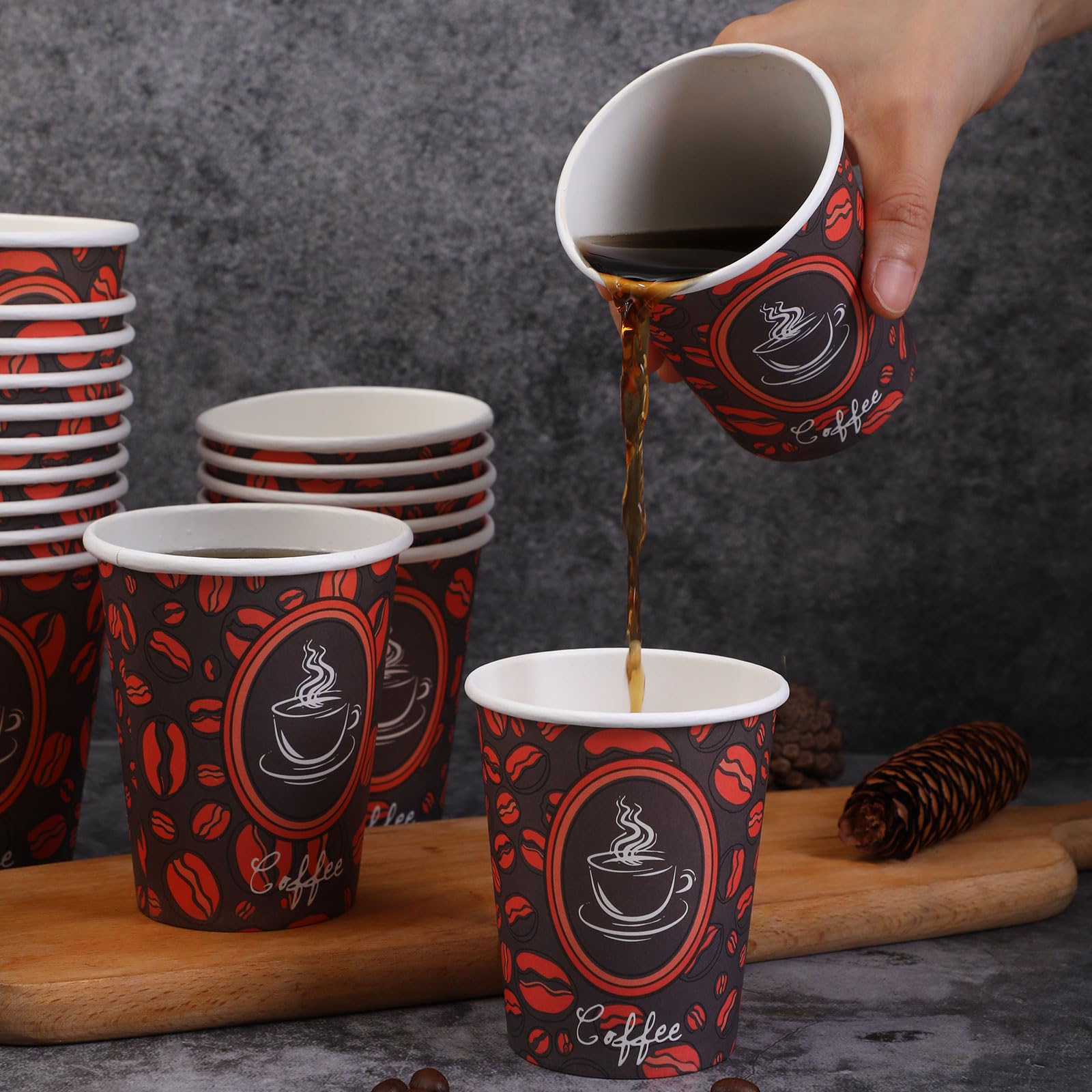 100 Pack 8 oz Disposable Paper Hot Coffee Cups - Eco-Friendly & Leak-Proof for Coffee, Tea, Hot Chocolate - Ideal for Coffee Shops, Offices, Parties, and Home Use