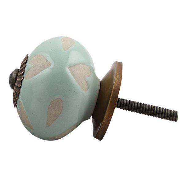Etched Hearts Sage Green Cabinet Knob - Vintage Style Hardware for Kitchen & Bathroom Cabinets, Drawers, and Furniture