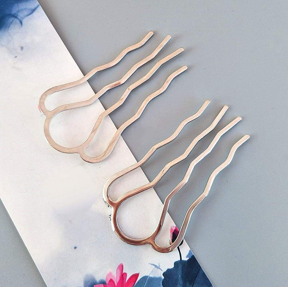 6-Piece Brass Hair Fork Clips Set - 4 Teeth Hair Bun Holder, Side Comb Clips for Women & Girls (46x26mm, Silver) - Perfect for Bridal Hairstyles, Updos & Everyday Elegance