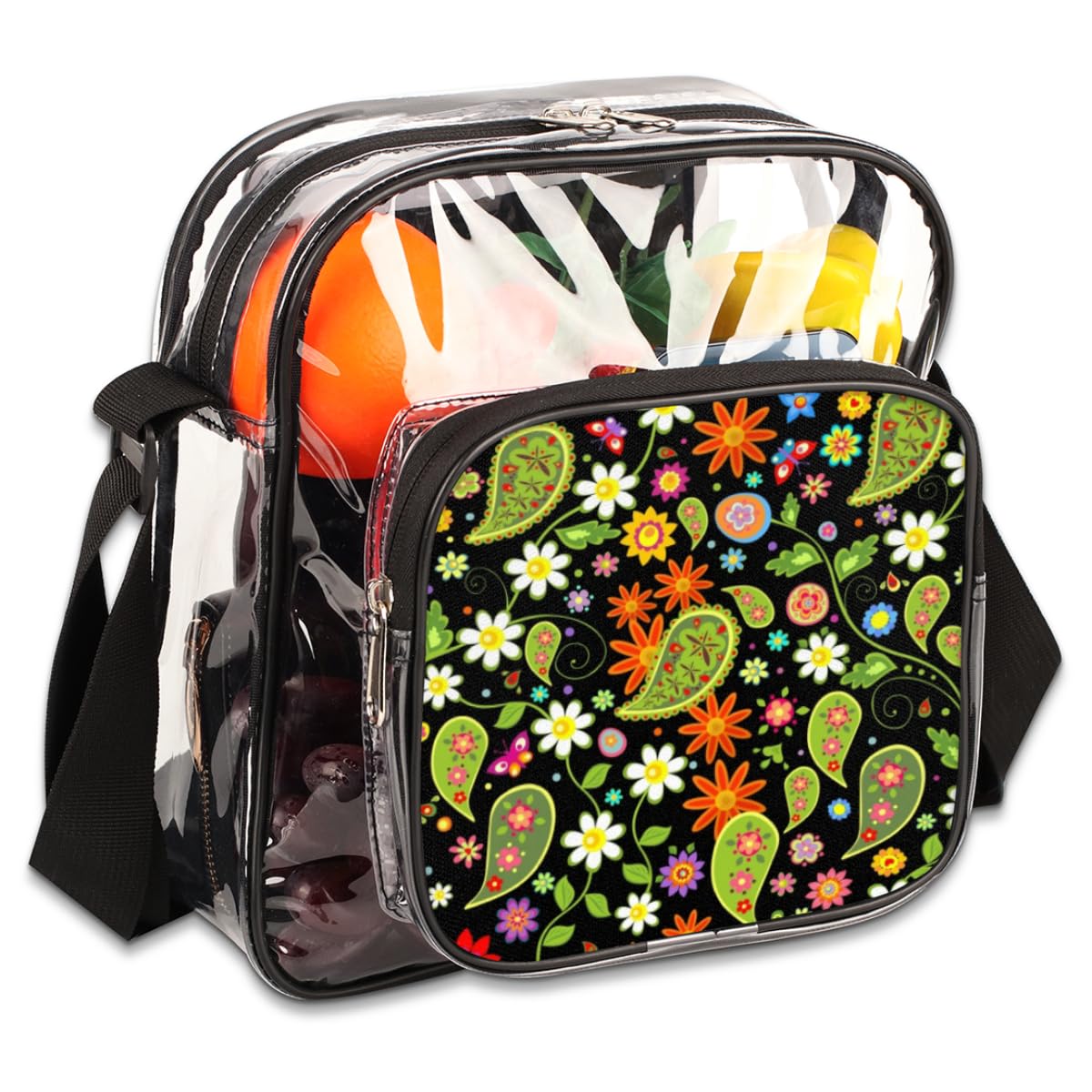 Mularoka Paisley Print Clear Crossbody Purse - Stadium Approved Transparent Bag for Women & Men - Fashionable Green Paisley Design for Concerts, Festivals & Sports Events - Perfect for Music Festivals, NFL Games & Theme Parks