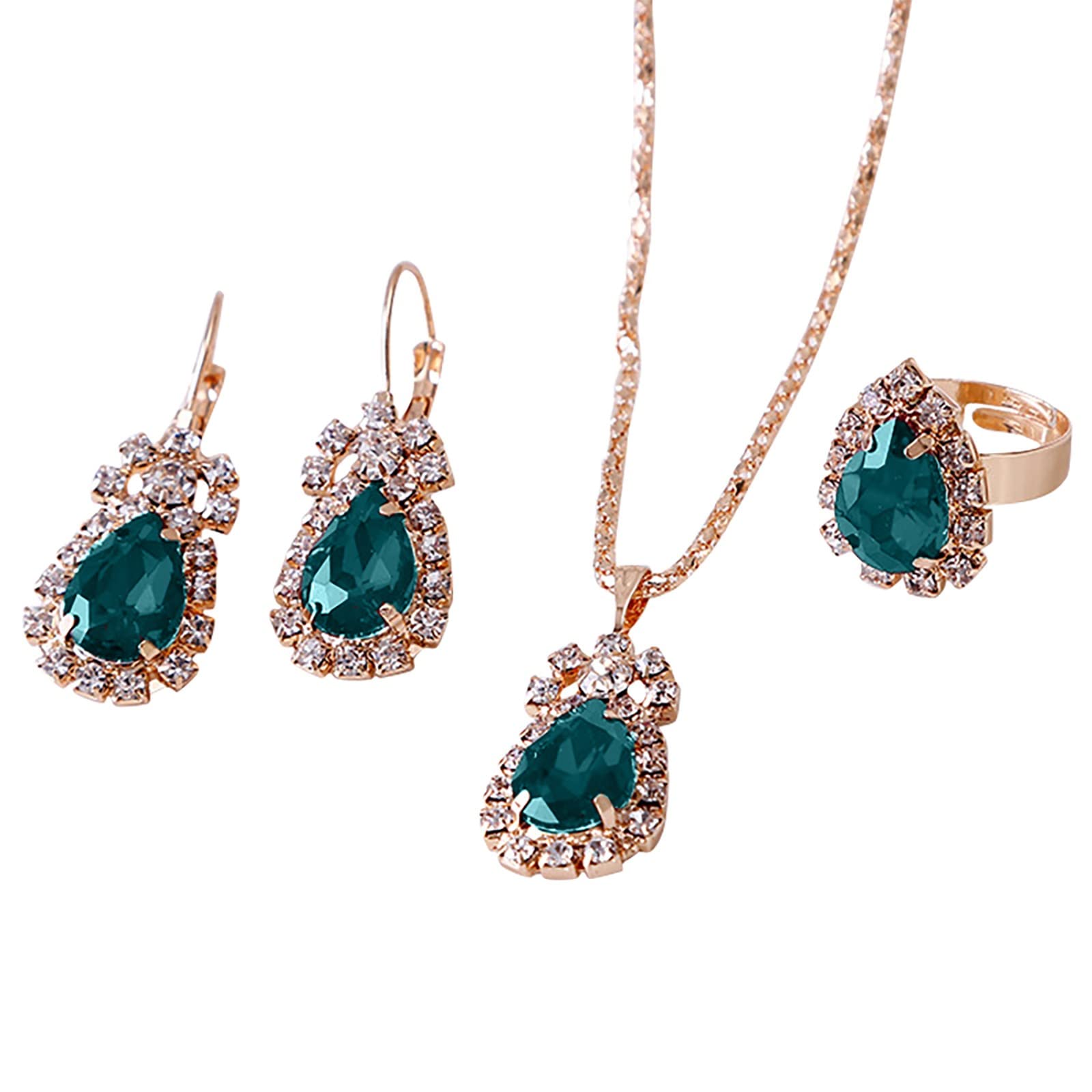 3Pcs Light Luxury Pendant Jewelry Set for Women - Necklace, Earrings & Ring - Turquoise Prom, Mother's Day, Valentine's Day Gift for Wife, Anniversary & Engagement Jewelry - Perfect for Weddings, Parties & Special Occasions