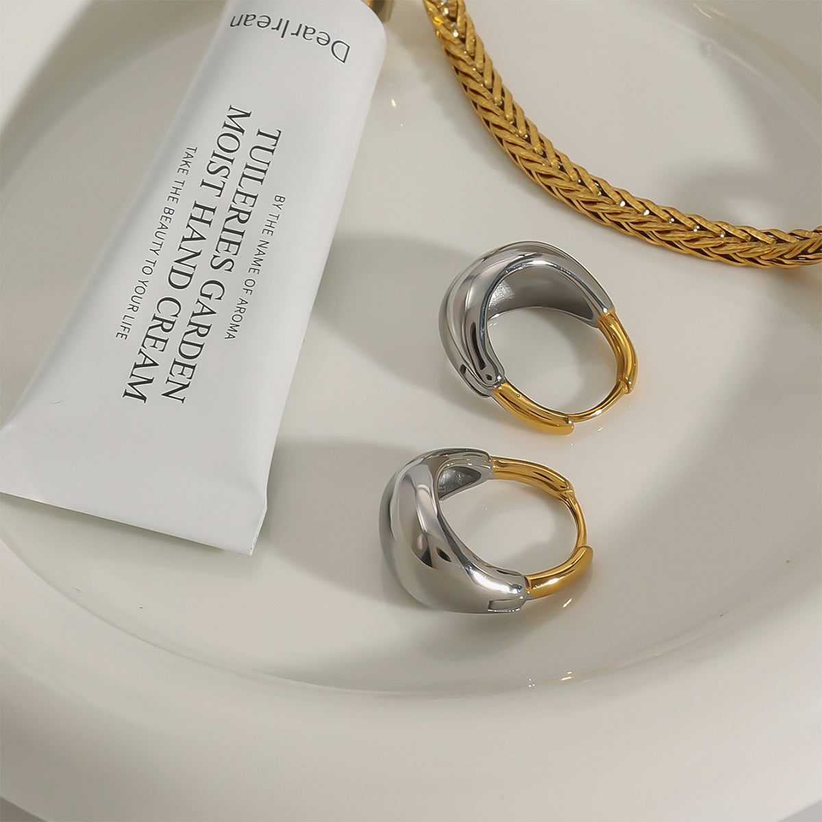 Two Tone Dome Huggie Hoop Earrings for Women - Gold & Silver Small Huggie Earrings for Everyday Wear | Perfect for Work, Parties & Casual Outfits