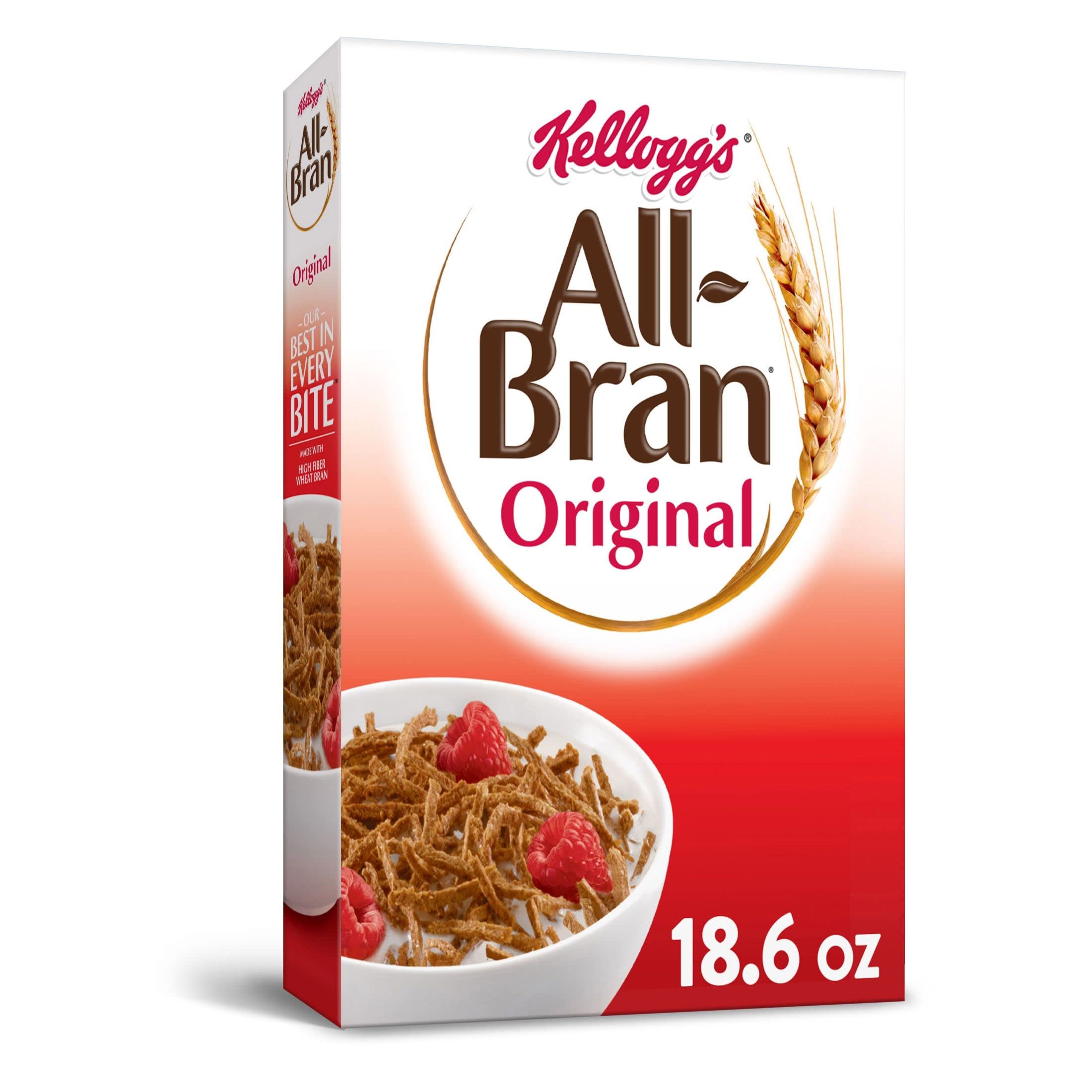 All Bran Breakfast Cereal - High Fiber Original with 8 Vitamins & Minerals (18.6oz Box) | Healthy Morning Meal & Digestive Support for Adults
