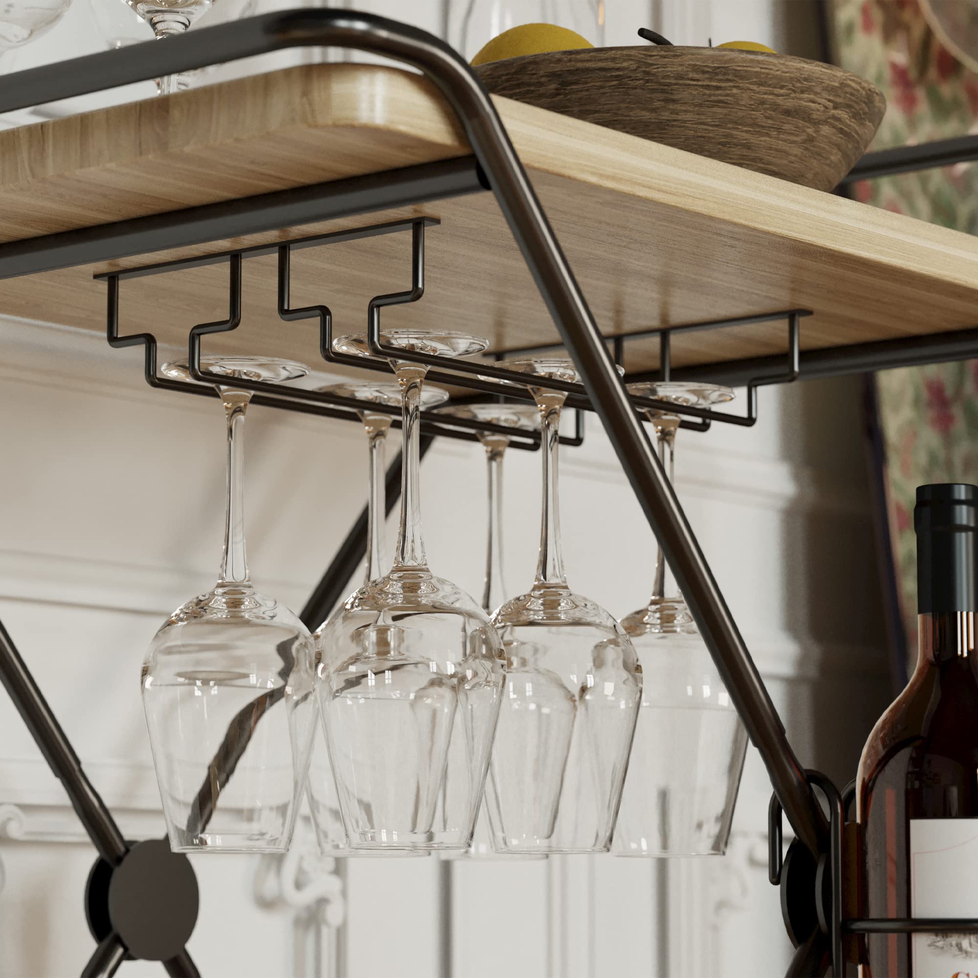 **IRONCK 2-Tier Industrial Bar Cart with Wheels - Mobile Kitchen & Liquor Cart with Glass Holder - Beige/Black - Perfect for Living Room, Dining Room & Home Bar**