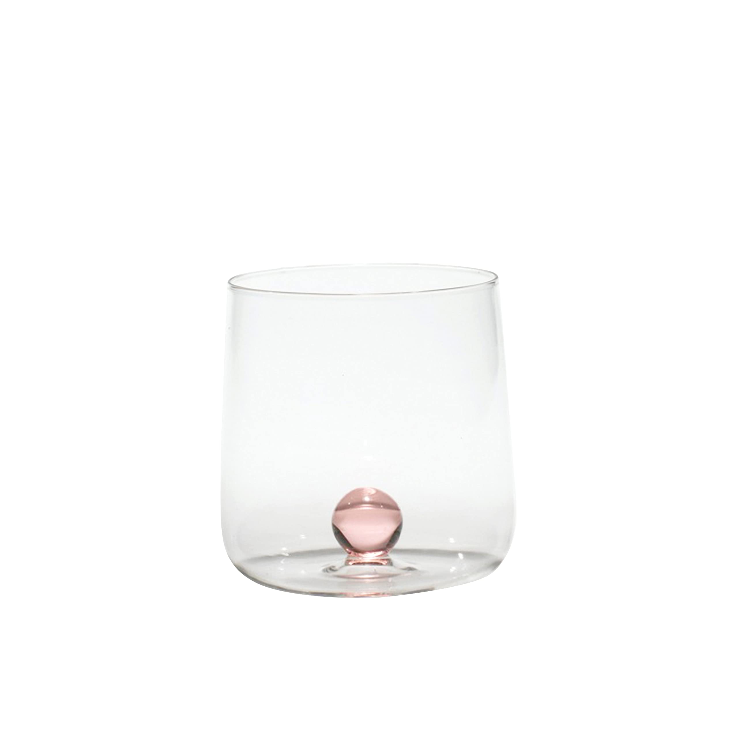 Zafferano Bilia Glass Tumbler Set - 6 Handmade 15 oz Transparent Drinking Glasses with Colorful Glass Ball Design (Pink) - Perfect for Cocktails, Juice, Iced Coffee & Home Decor