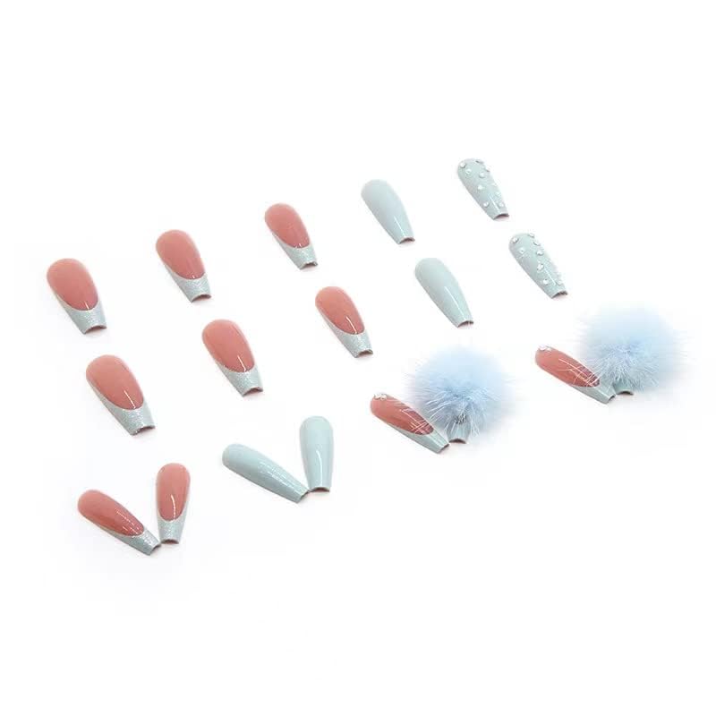 Valentine's Day Long Coffin Press On Nails - 24Pcs Full Rhinestone False Nails | Ballet & Trapezoid Fake Nails for Women | Perfect for Date Night, Bridal Shower & Special Occasions