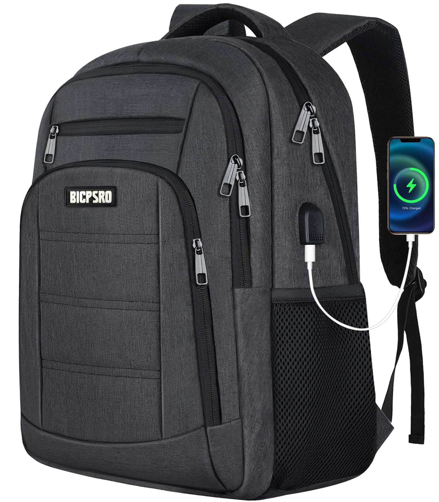 Stylish Unisex Backpack for Men & Women - Durable Water-Resistant School & Work Laptop Backpack with USB Charging Port - Fits 17.3 Inch Laptop - Perfect for College, Business Travel & Daily Commute - Black