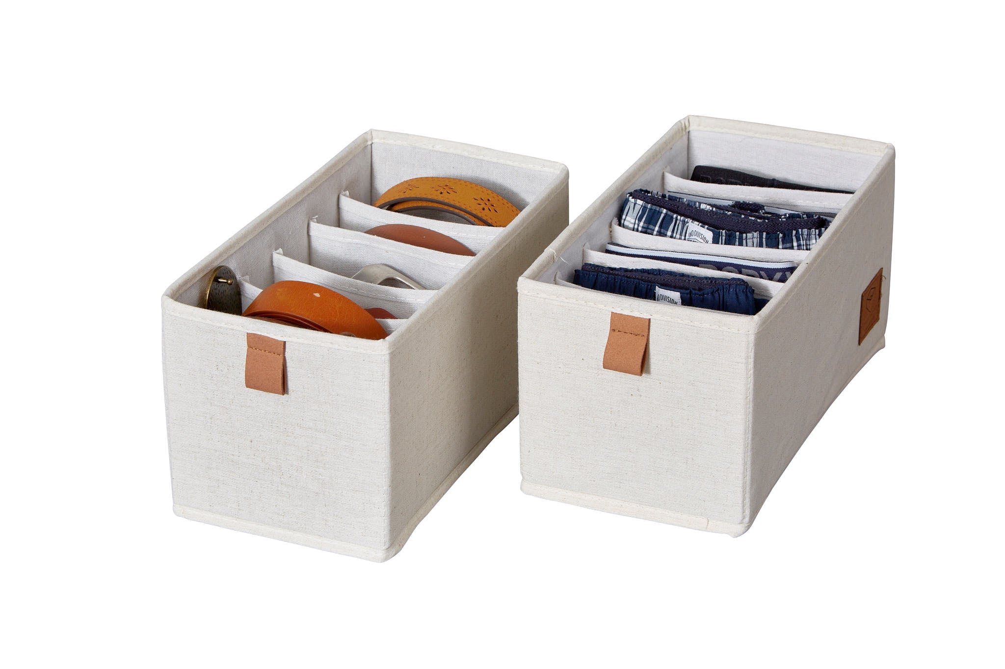 Premium Fabric Wardrobe Organizer Set - 6 Compartments, 2-Piece (Cream) | Closet Storage Solution for Bedroom, Dorm & Travel