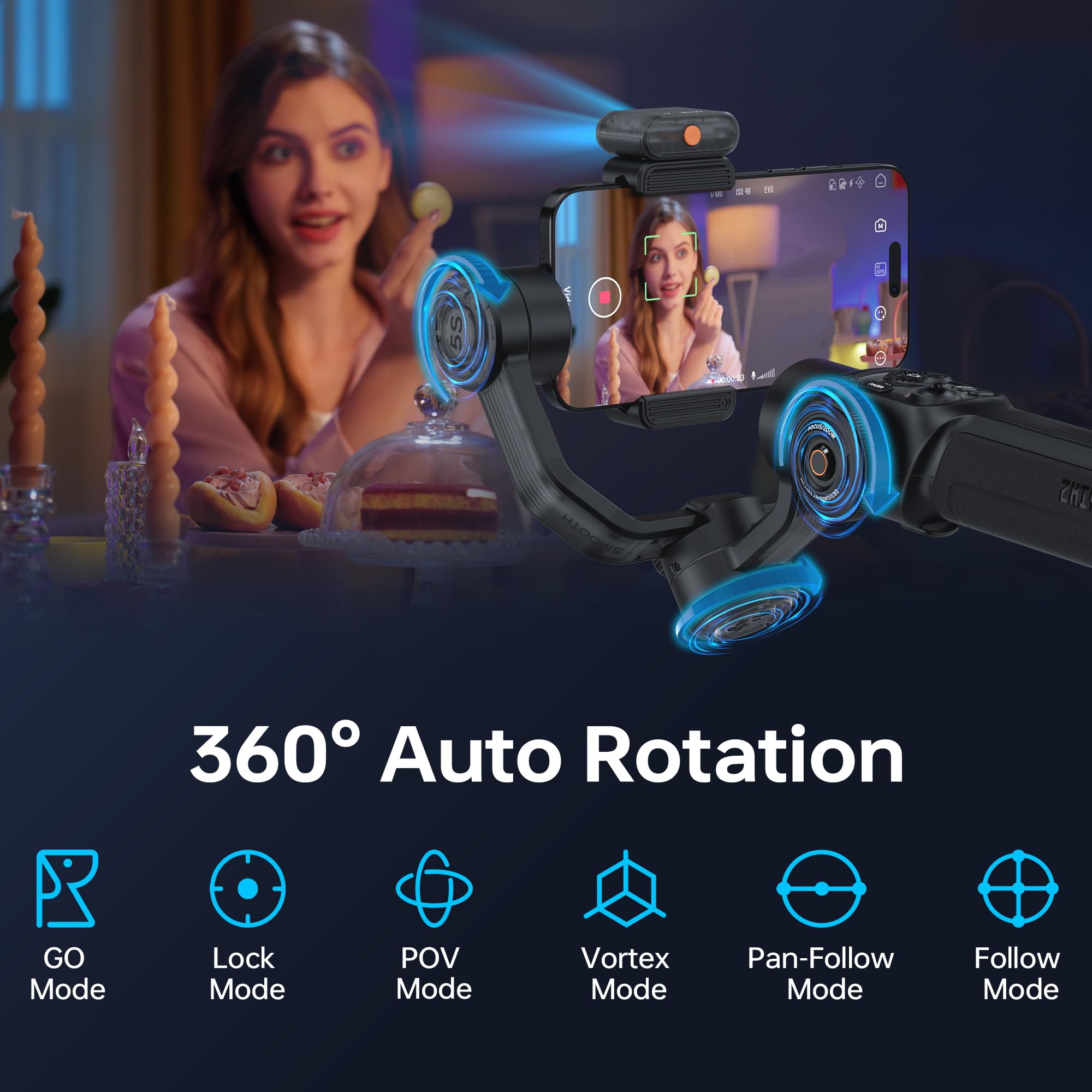ZHIYUN Smooth 5S AI PRO 3-Axis Handheld Gimbal Stabilizer for Mirrorless Cameras (Sony A6600, A6100, Fujifilm, Canon M50, M5), GoPro Hero 10/9/8/7, iPhone 13/12 Max - Perfect for Vlogging, Travel Filming & Content Creation