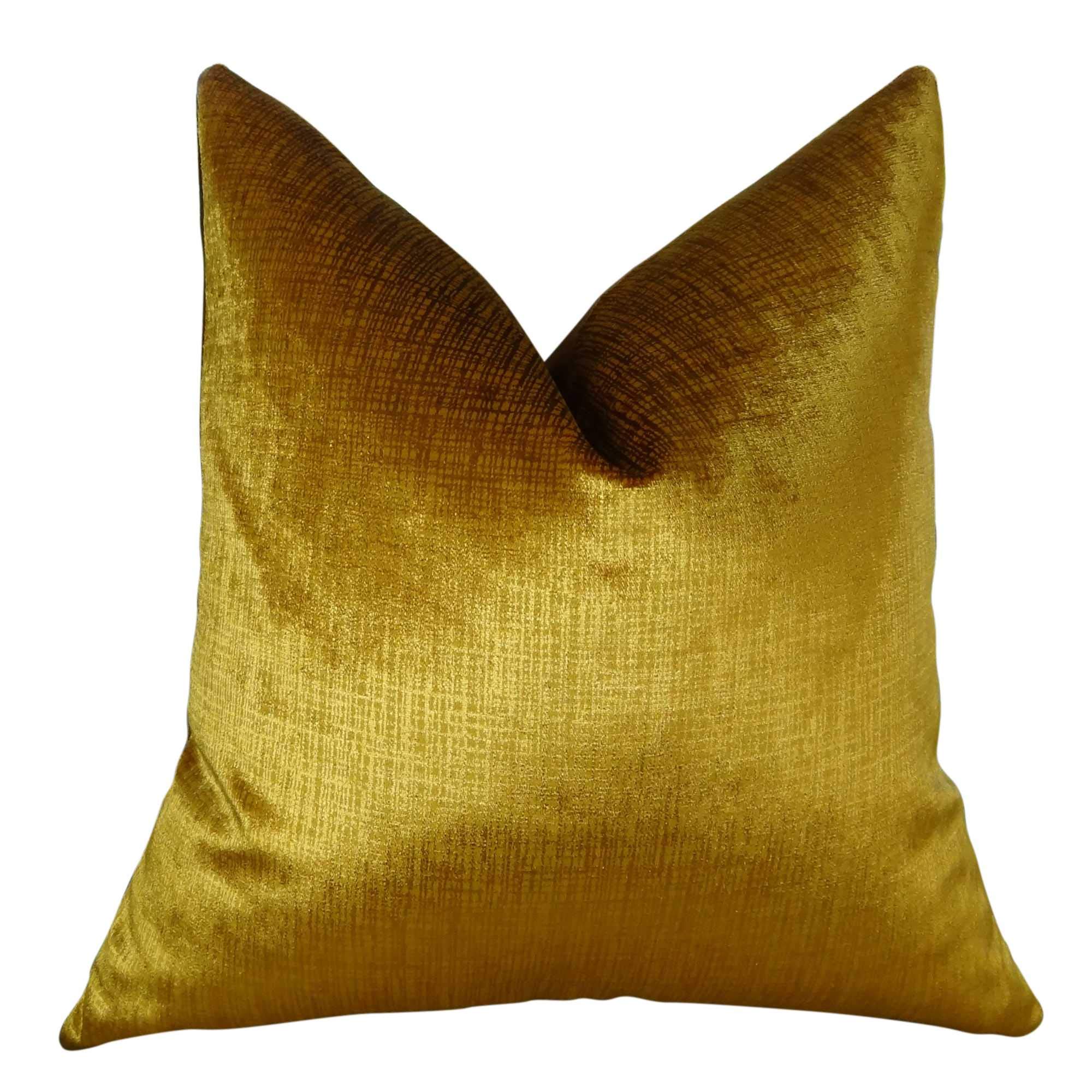 Plutus Lumiere Bronze Handmade Decorative Throw Pillow 26x26 Inch - Luxurious Gold Accent Cushion for Sofa, Bedroom & Living Room Decor