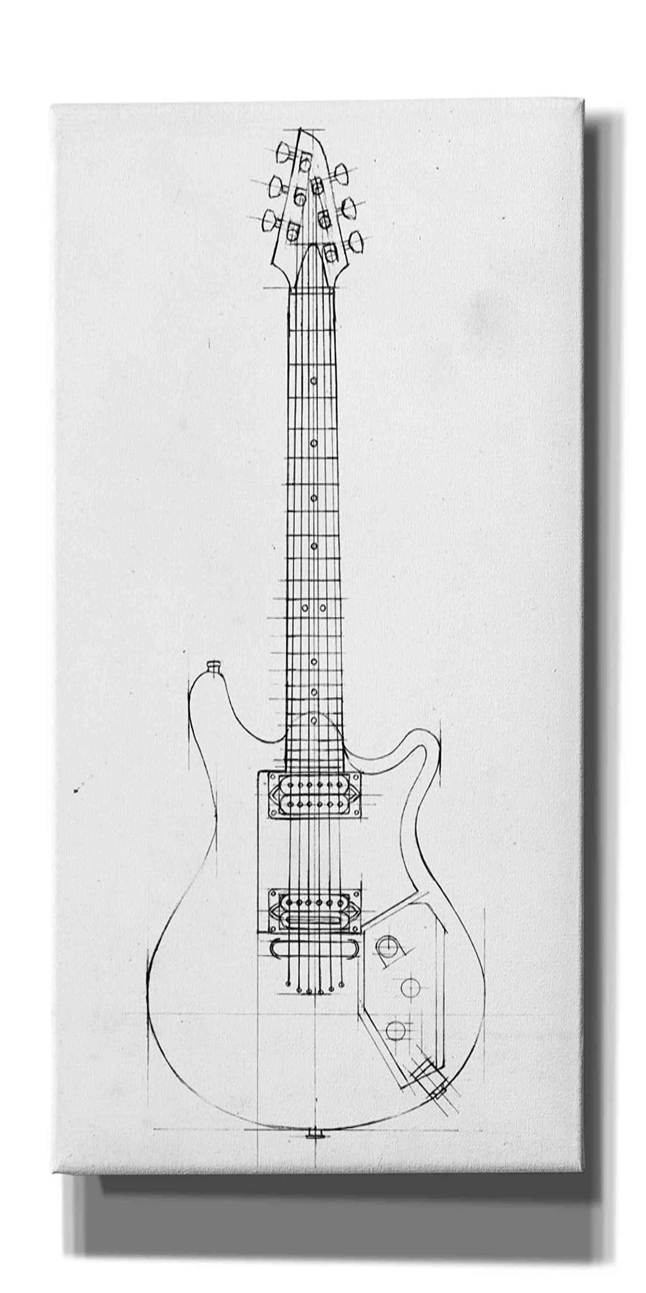 Epic Graffiti 'Inverted Electric Guitar Blueprint II' by Ethan Harper - Premium Giclee Canvas Wall Art Print 20x40 Inches - Modern Music Decor for Living Room, Bedroom & Office