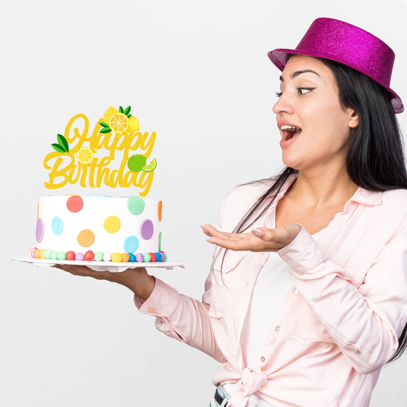Gold Lemon Cake Topper - Happy Birthday Sign for Lemon Theme Cakes, Smash Cake Decor & Fruit Lemon Cake Picks | Perfect for Birthday Parties, Baby Showers & Dessert Table Decorations