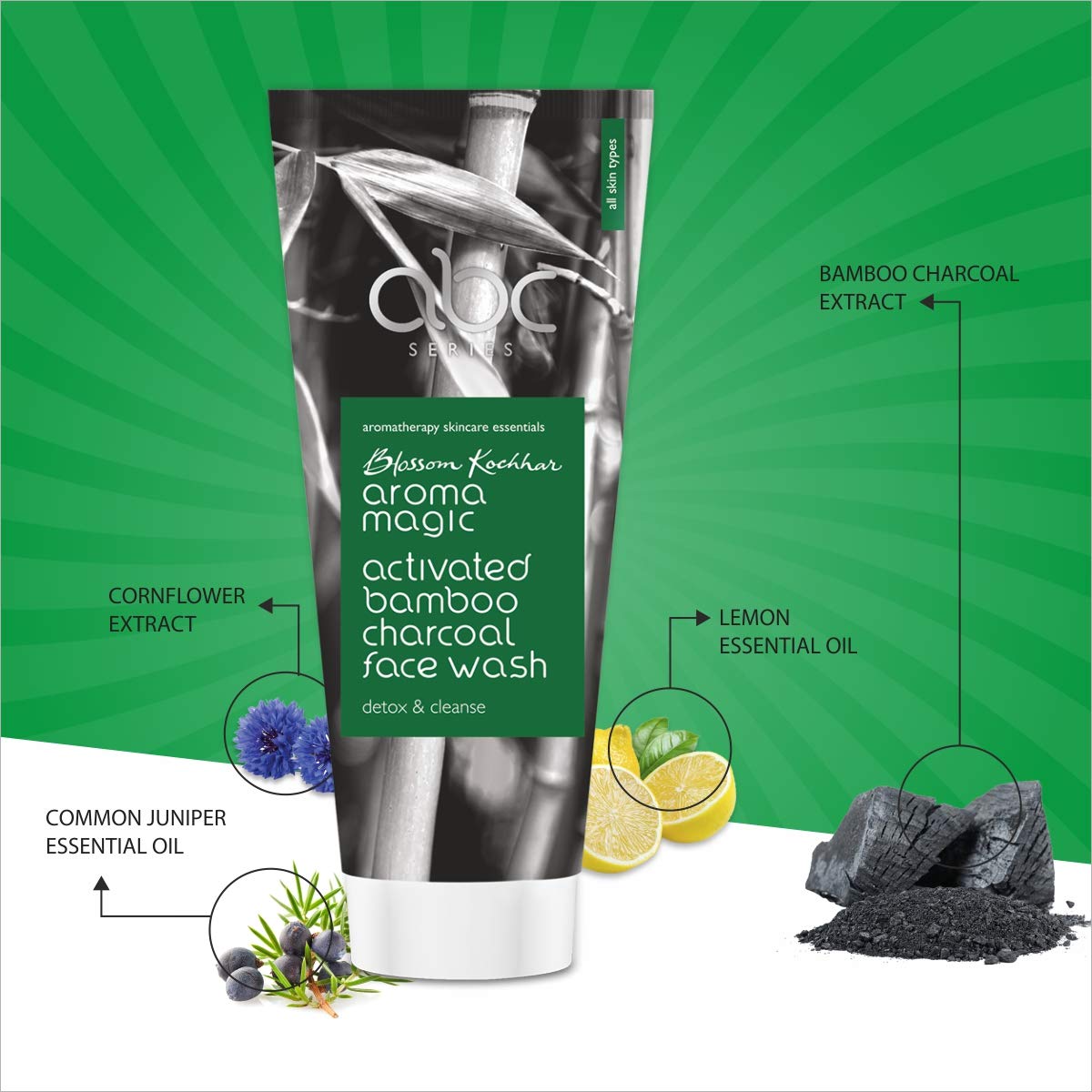 Aroma Magic Charcoal Face Wash 100ml & White Tea Chamomile Face Wash 100ml - Deep Cleansing & Brightening for Oily & Sensitive Skin - Daily Skincare Routine