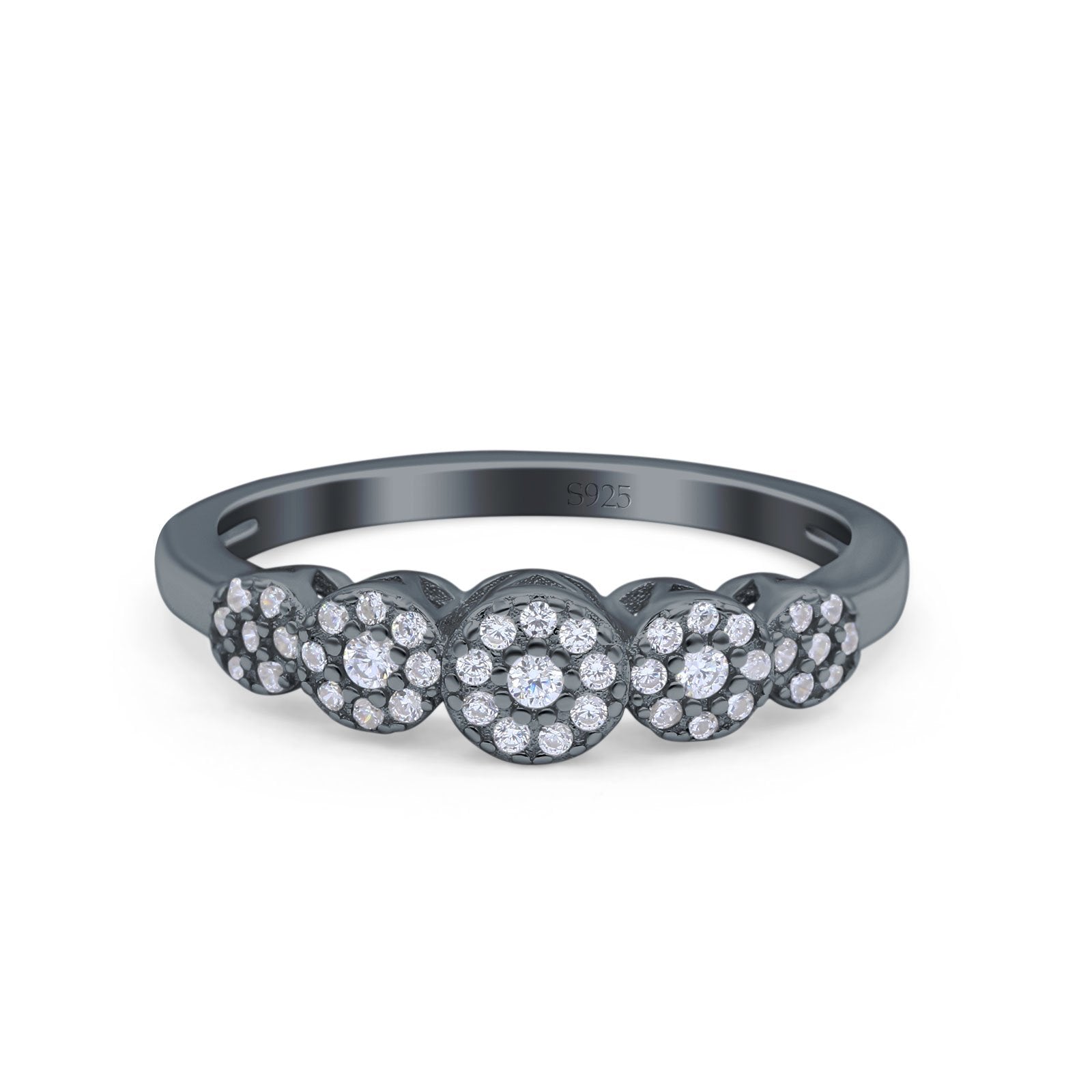 5mm Round Pave Simulated Cubic Zirconia 925 Sterling Silver Flower Ring - Elegant Wedding & Engagement Band for Brides, Anniversary Gifts, Prom Jewelry