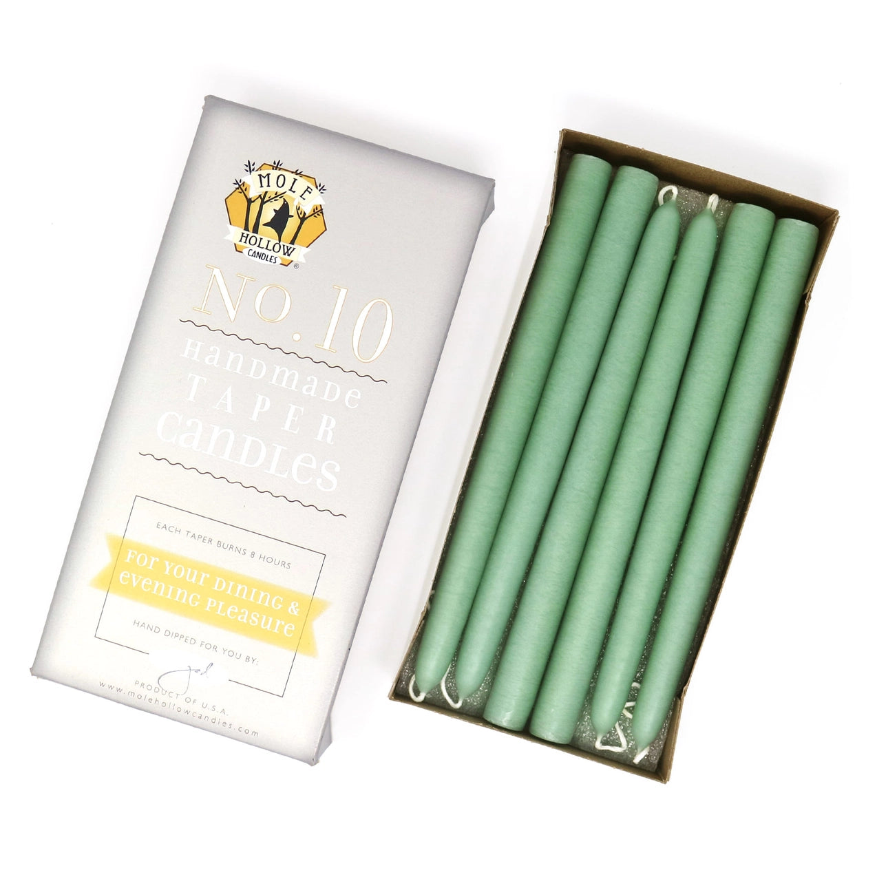 10 Misty Green Taper Candles - Set of 2 | Elegant Dripless Dinner Candles for Romantic Dining, Wedding Centerpieces & Holiday Decor