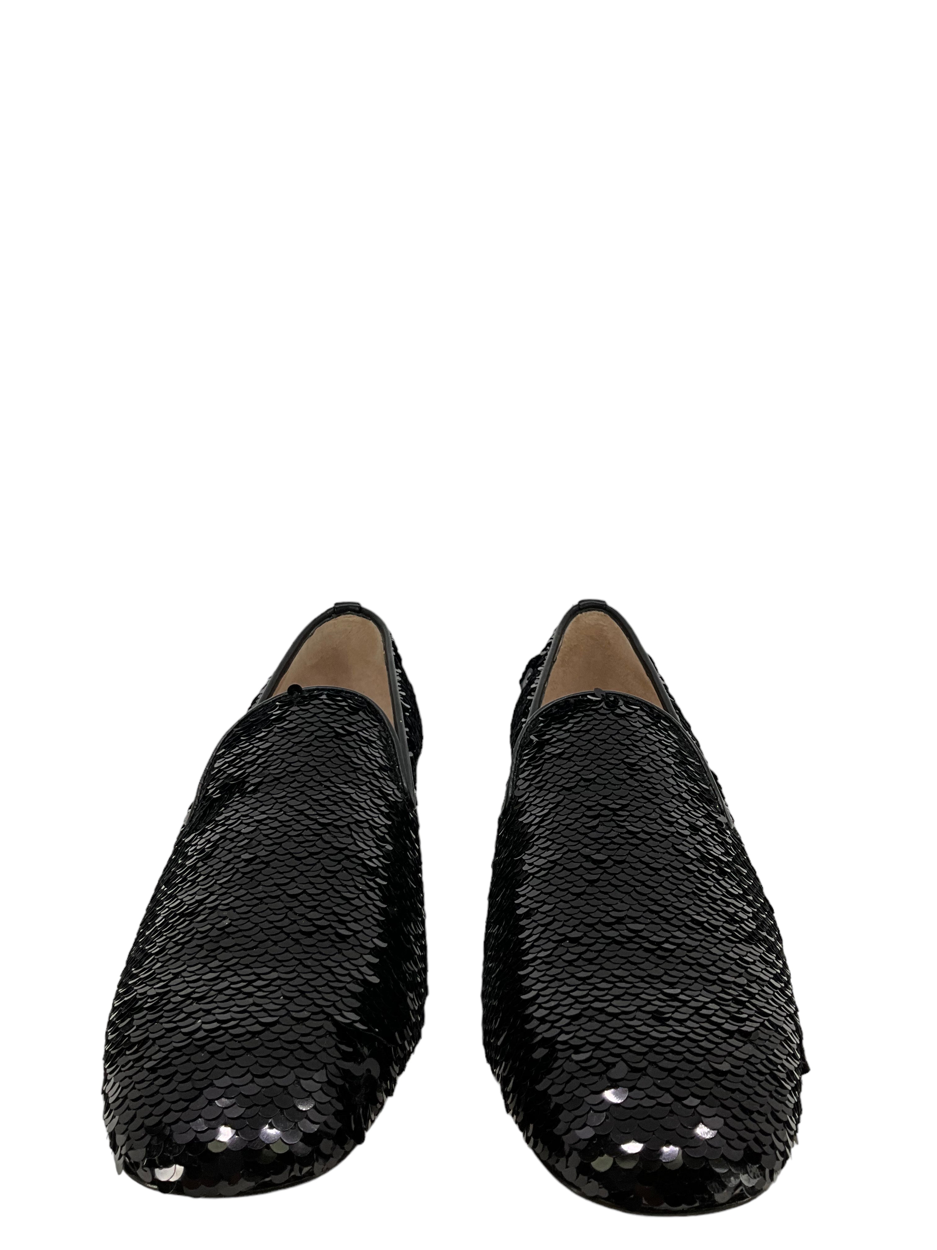 Stuart Weitzman Women's Black Sequin Smoking Slippers - Size 8 | Elegant Evening Shoes for Parties, Weddings & Special Occasions