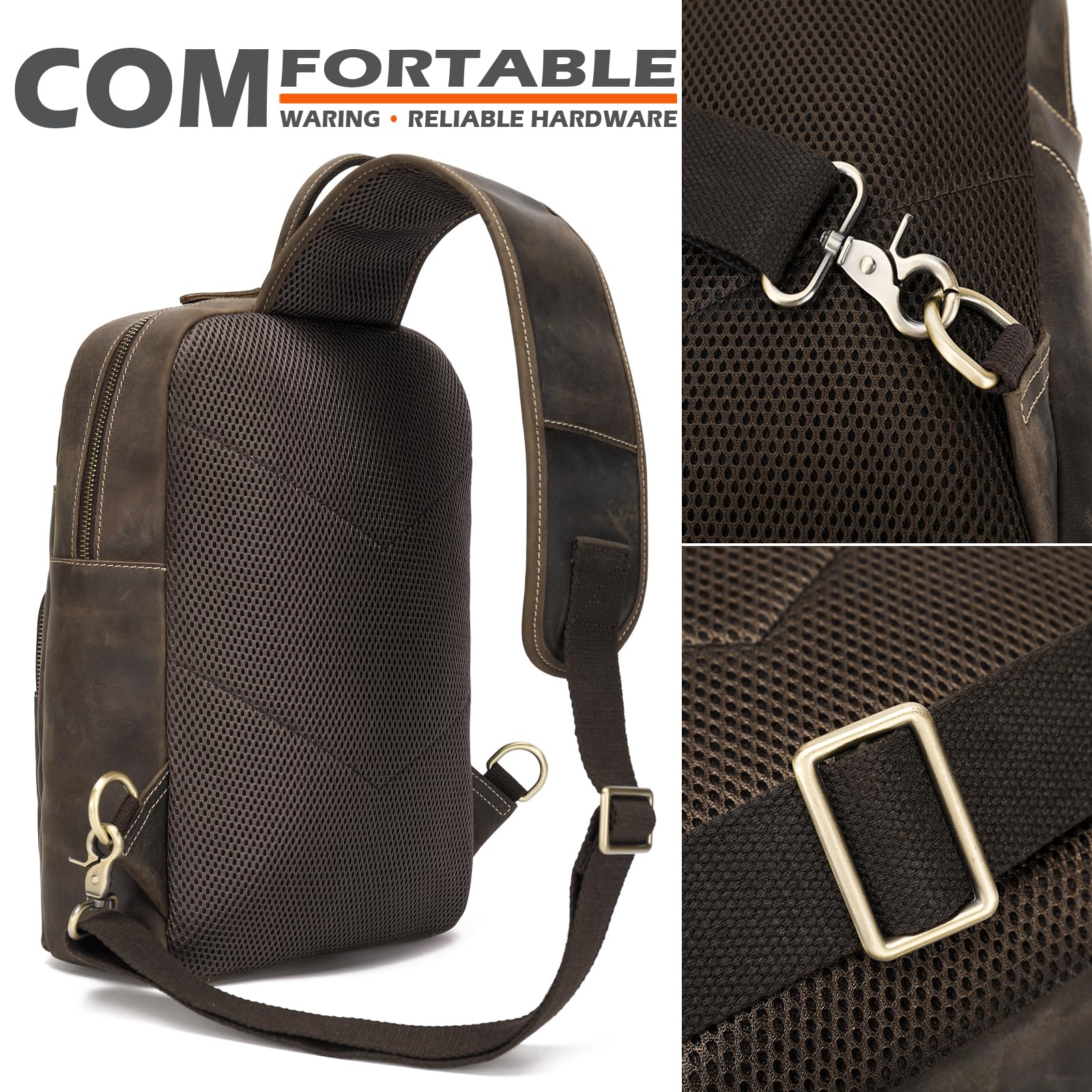 Premium Full Grain Leather Sling Chest Bag for 12.9