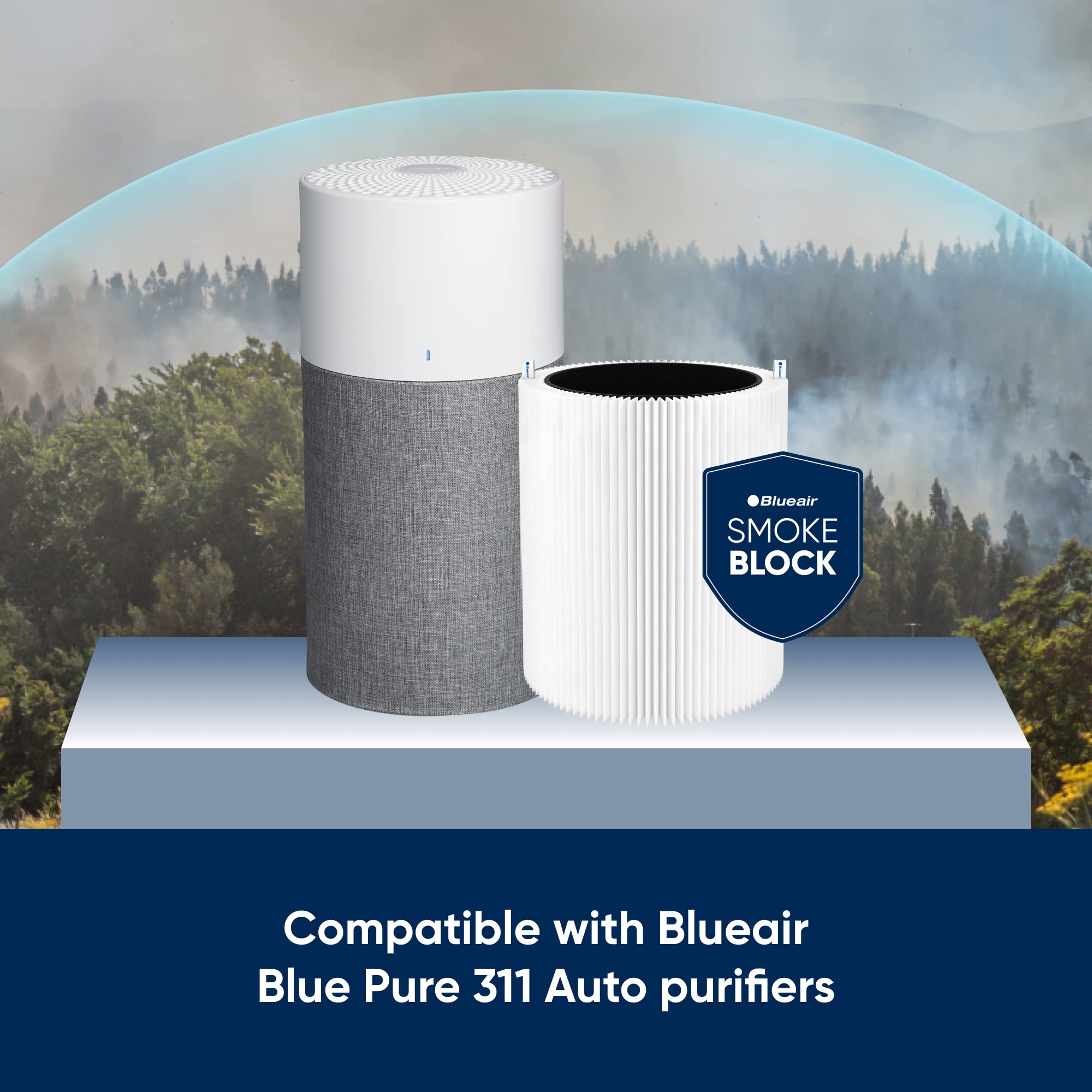 BLUEAIR Blue Pure 311 Auto SmokeBlock Replacement Filter with Extra Carbon - Captures 99.99% of Wildfire Smoke - Compatible with Blue Pure 311 Auto Air Purifier - Ideal for Home, Office, and Car Air Purification