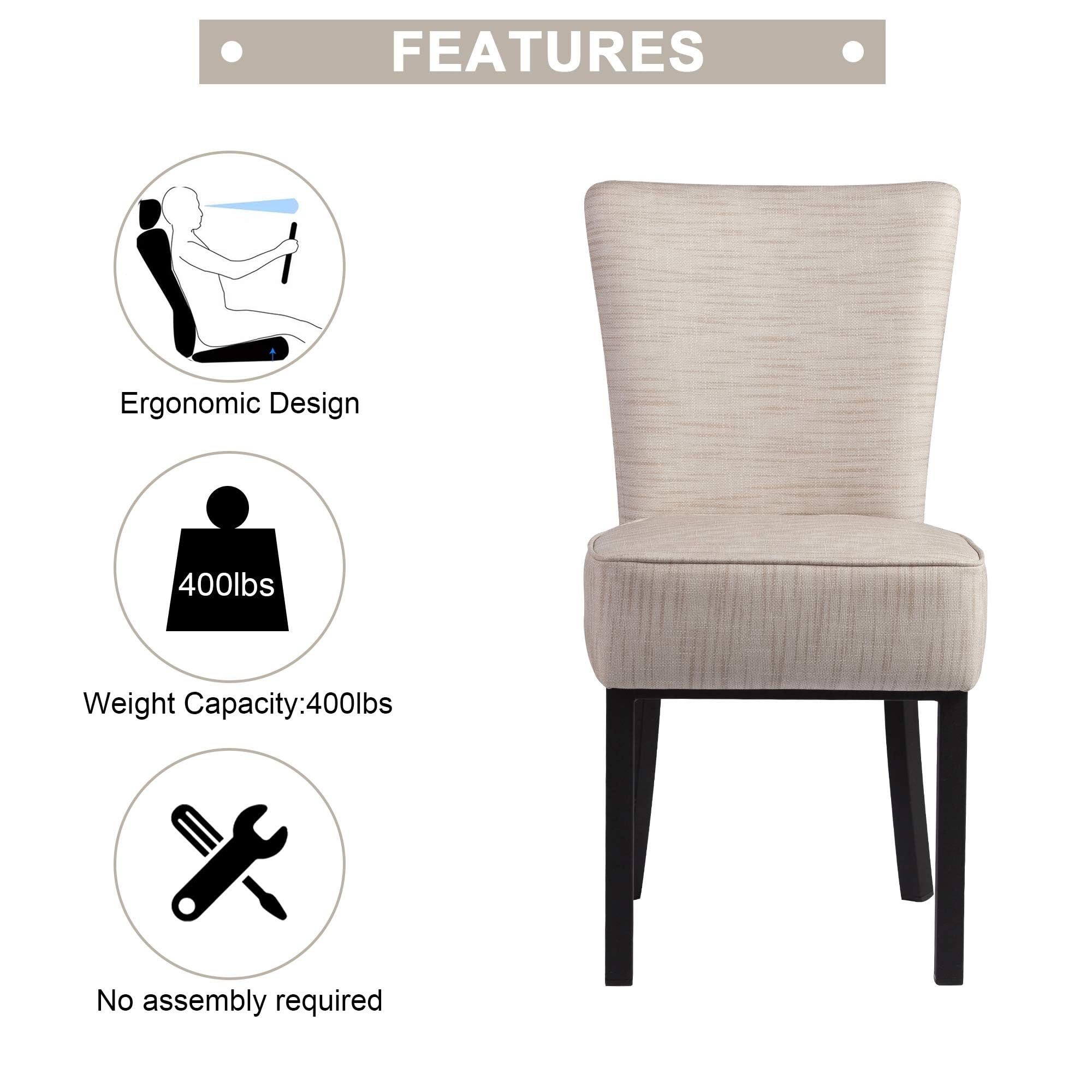 LUCKYERMORE Set of 2 Modern PU Leather Upholstered Dining Chairs - Cream Vinyl Kitchen & Living Room Furniture for Home, Bedroom, and Dining Room - Perfect for Small Spaces and Entertaining Guests