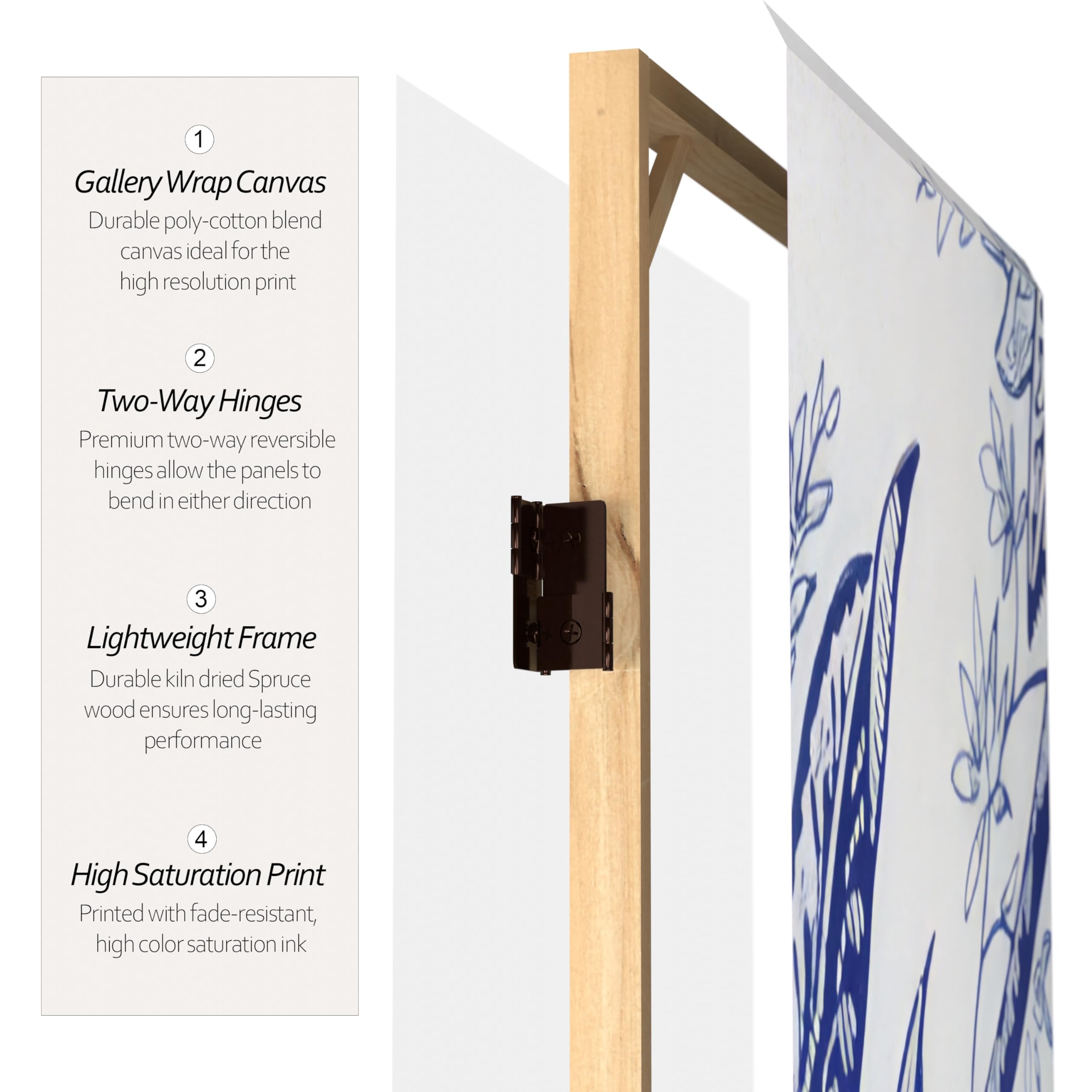 6 ft. Tall Blue Toile Double Sided Folding Room Divider Screen - 3 Panel Privacy Partition for Home, Office & Event Decor - 71 Inch Height for Versatile Space Separation