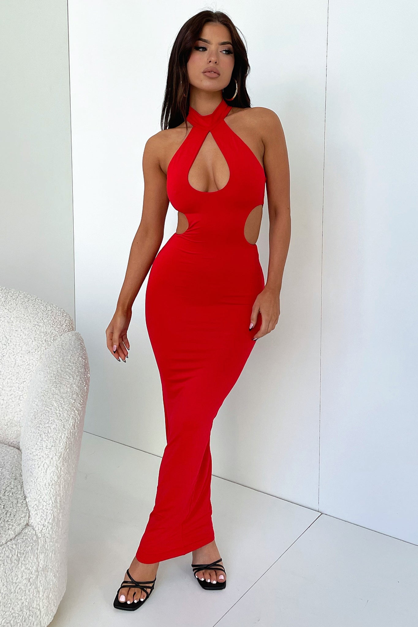 Gianna Women's Maxi Dress - Flowy Long Sleeve Red Elegant Dress for Party, Wedding, or Special Occasion