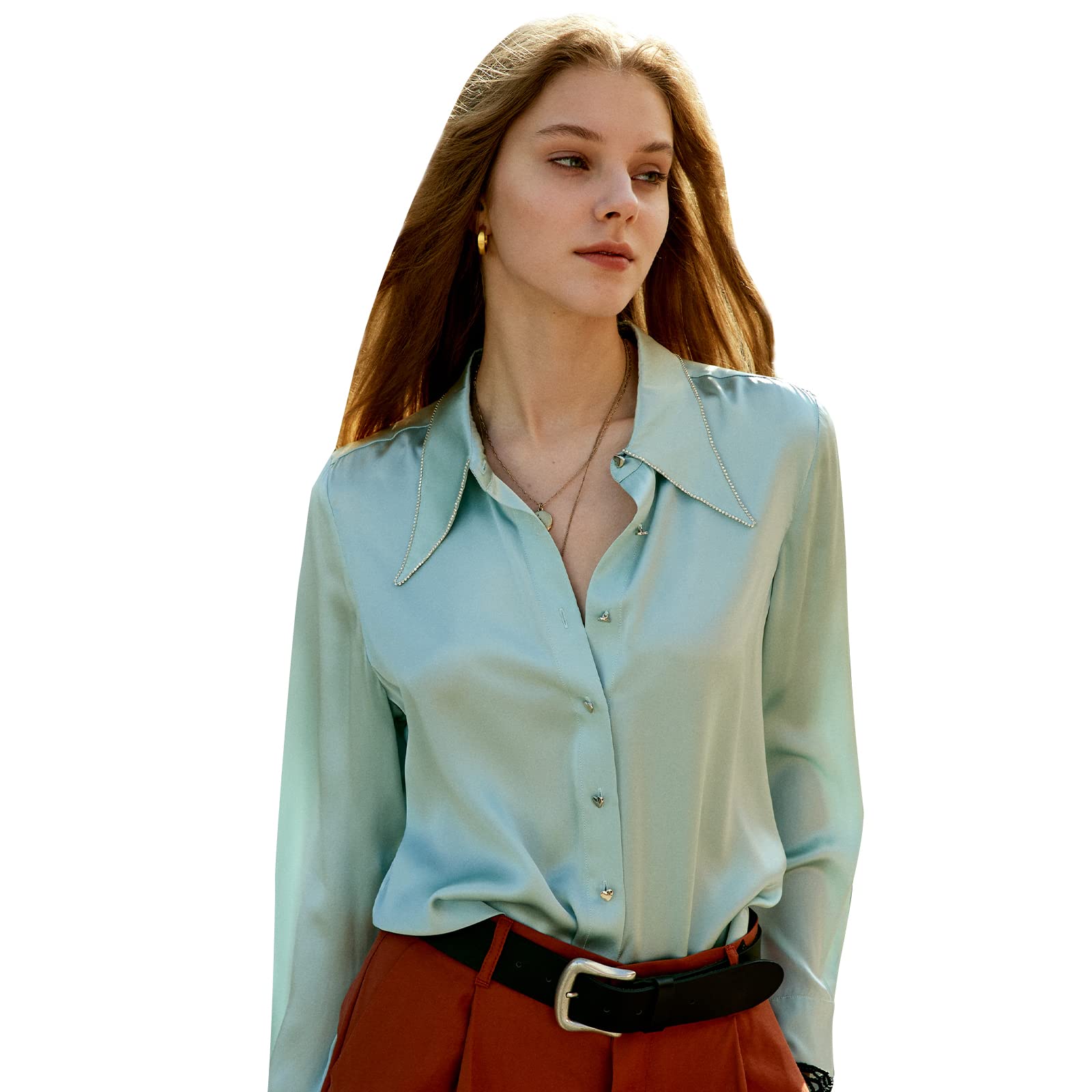COLD POSH 100% Pure Silk Blouse for Women - Long Sleeve Elegant Button Down Shirt with Smooth Finish | Perfect for Office Wear, Business Meetings & Special Occasions