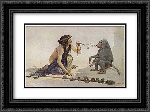 Sergey Solomko's The Girl With Monkey - 24x18 Black Ornate Framed Art Print with Double Matting | Museum Quality Wall Decor for Living Room, Bedroom & Office