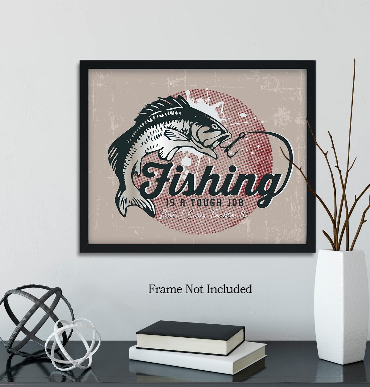 Fishing Wall Art Print - Fisherman Gift for Cabin & Farmhouse Decor 10x8