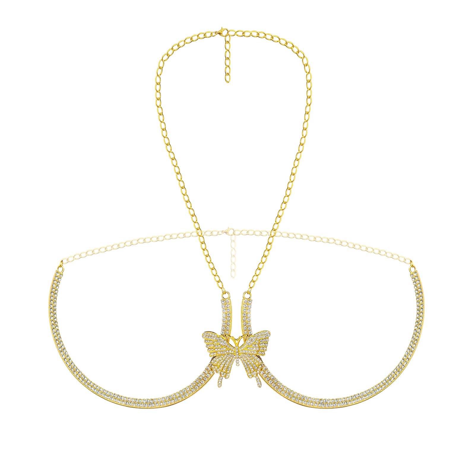 Sexy Rhinestone Crystal Bra Chain Body Jewelry for Women - Gold Bikini Breast Chain, Perfect for Beach Parties, Music Festivals & Bridal Shower Accessories
