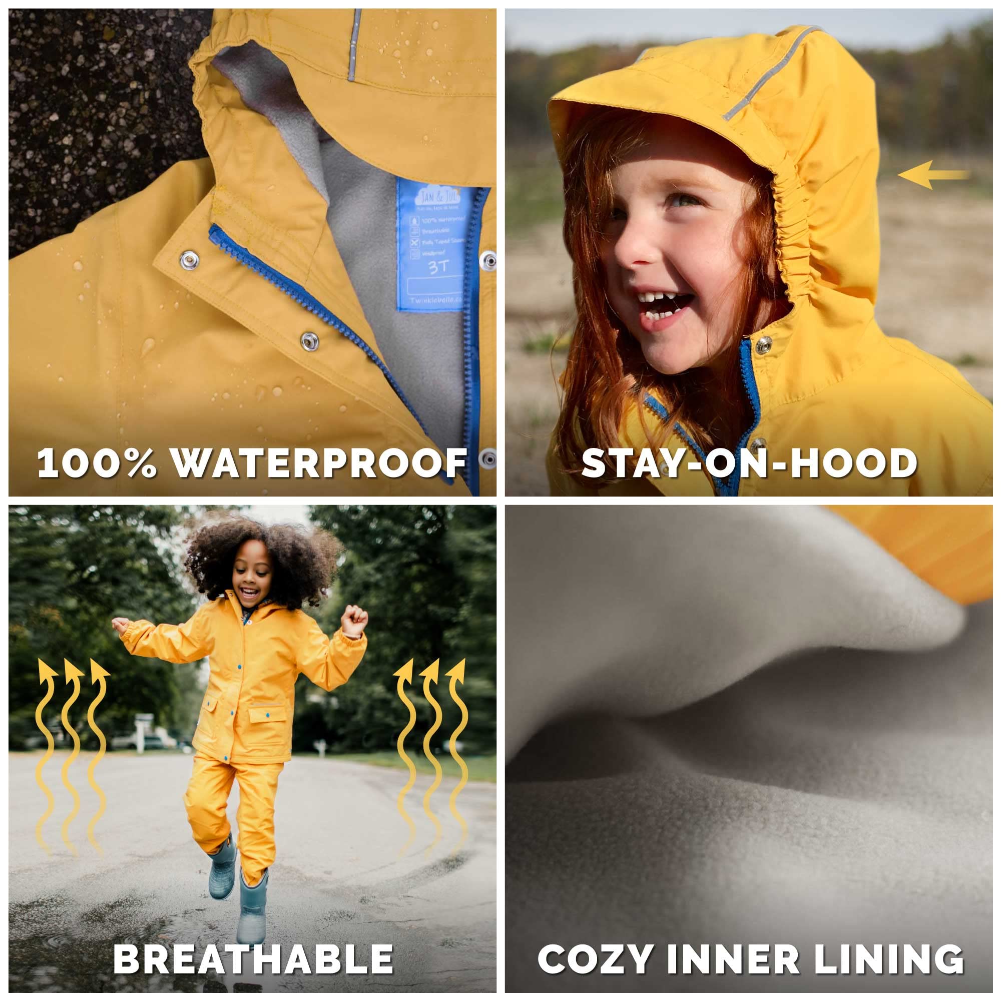 JAN & JUL Kids Waterproof Fleece Lined Rain Jacket - Windproof Winter Raincoat for Boys & Girls - Perfect for Outdoor Play, School & Rainy Day Adventures