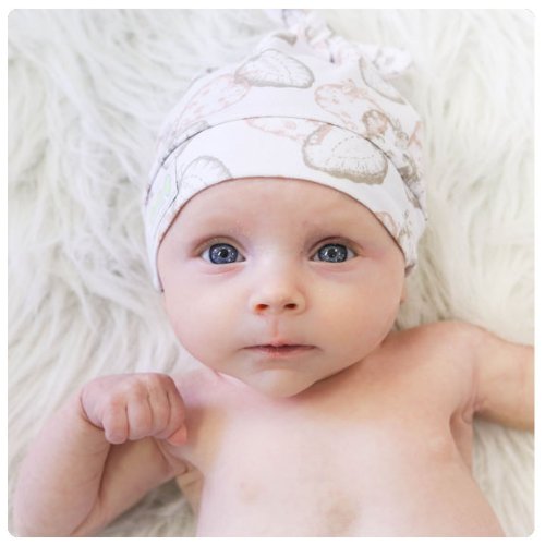 Woombie Cotton Double Knot Beanie Hats for Babies 0-6 Months - Soft Strawberry Print Newborn Hats for Sleeping, Photography & Outdoor Protection