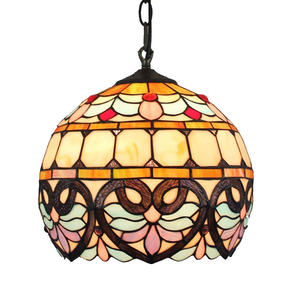 ZUQIEE Tiffany Pendant Light - 11.8 Inch Peach Shaped Baroque Glass Lamp for Bedroom, Office, Restaurant & Café - Elegant Vintage Lighting Fixture for Romantic Dining & Home Decor