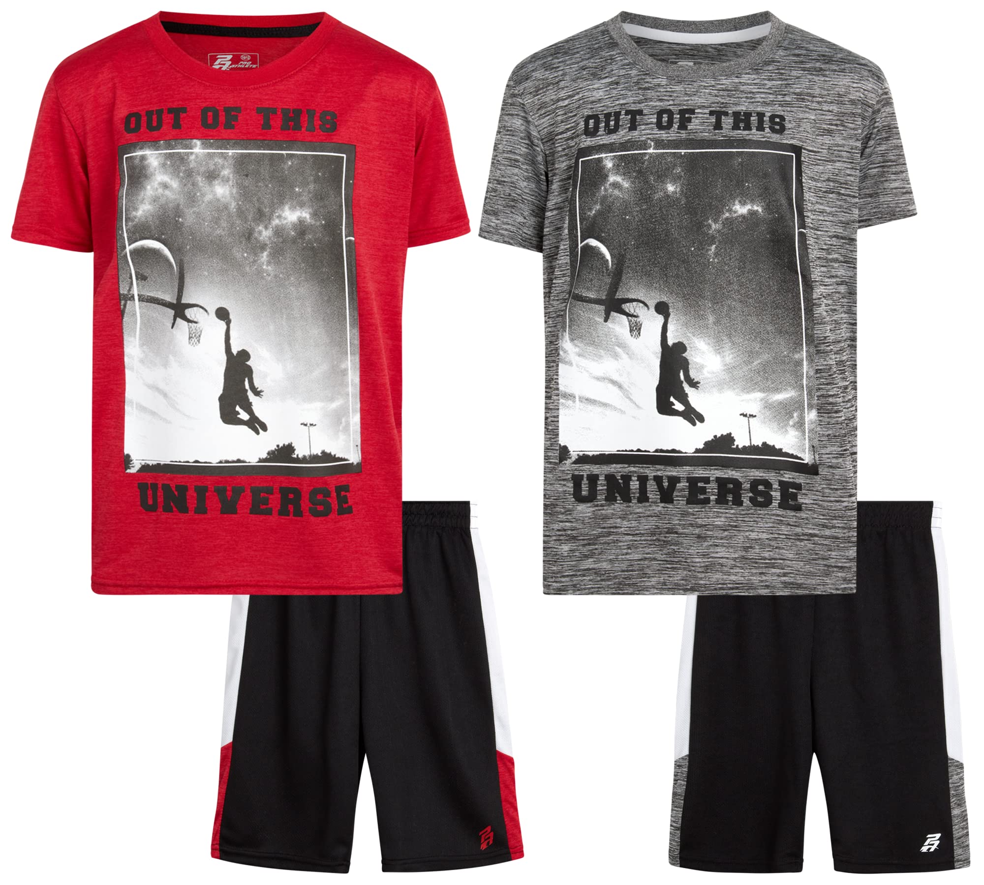 Pro Athlete Boys’ Active Shorts Set – 4 Piece Dry Fit Performance T-Shirt & Basketball Shorts for Kids Ages 4-16 | Perfect for Sports, Gym & Outdoor Play