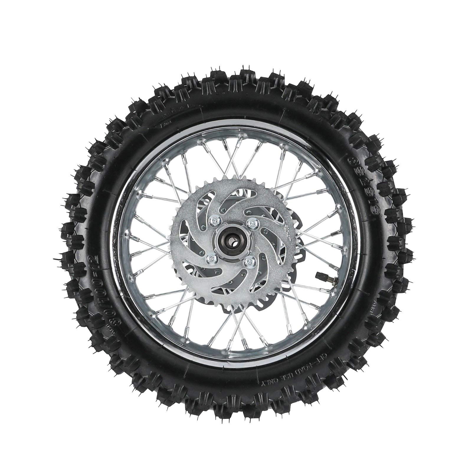 3.00-12 Dirt Pit Bike Rear Wheel Tire Rim with 12mm Bearing, Brake Disc Rotor & Sprocket - Compatible with 80/100-12 Tires | Off-Road, Motocross & Trail Riding Accessories