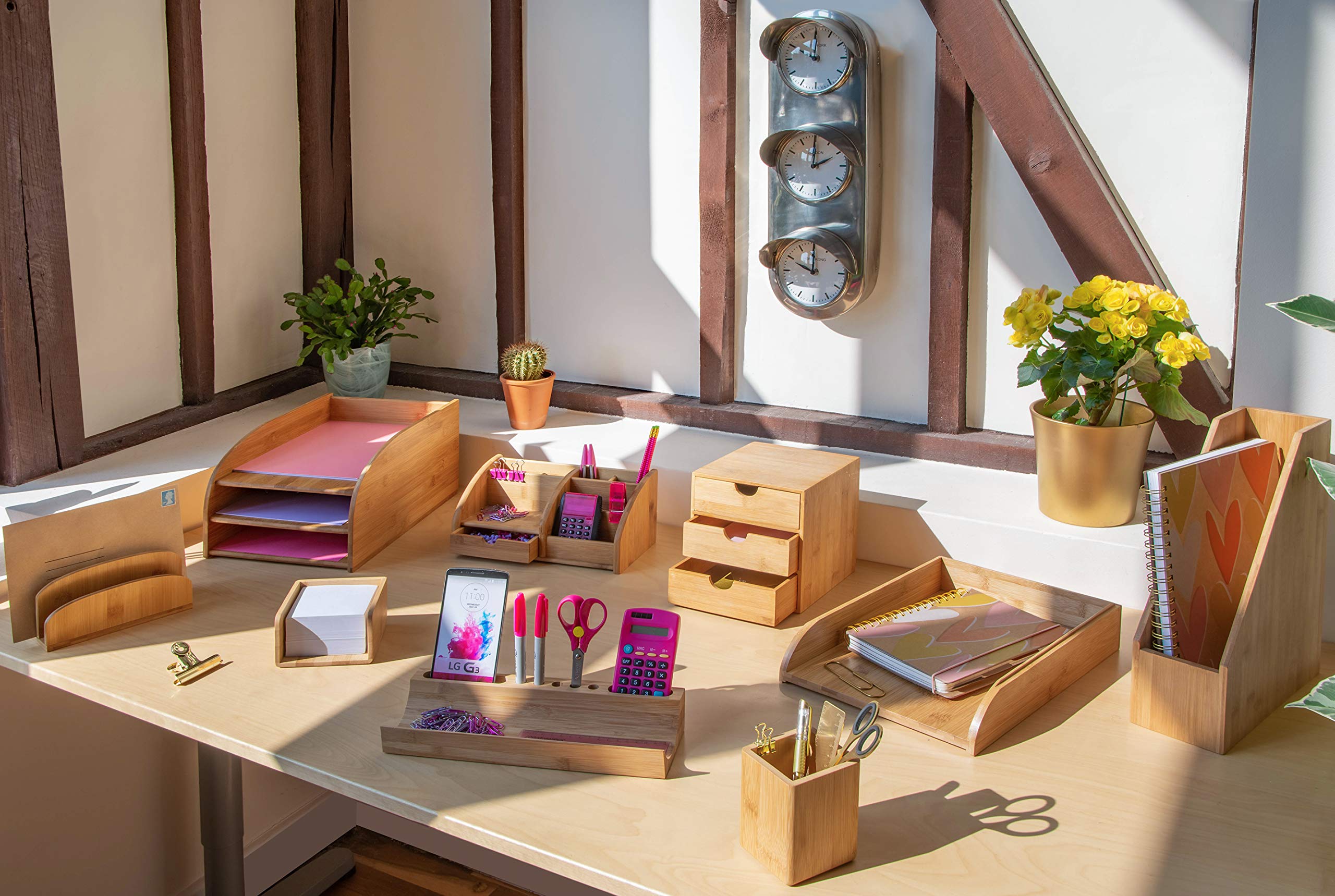 Bamboo Square Pen Holder - Eco-Friendly Desktop Organizer for Pens, Pencils & Office Supplies - Perfect for Home, Office & School Use